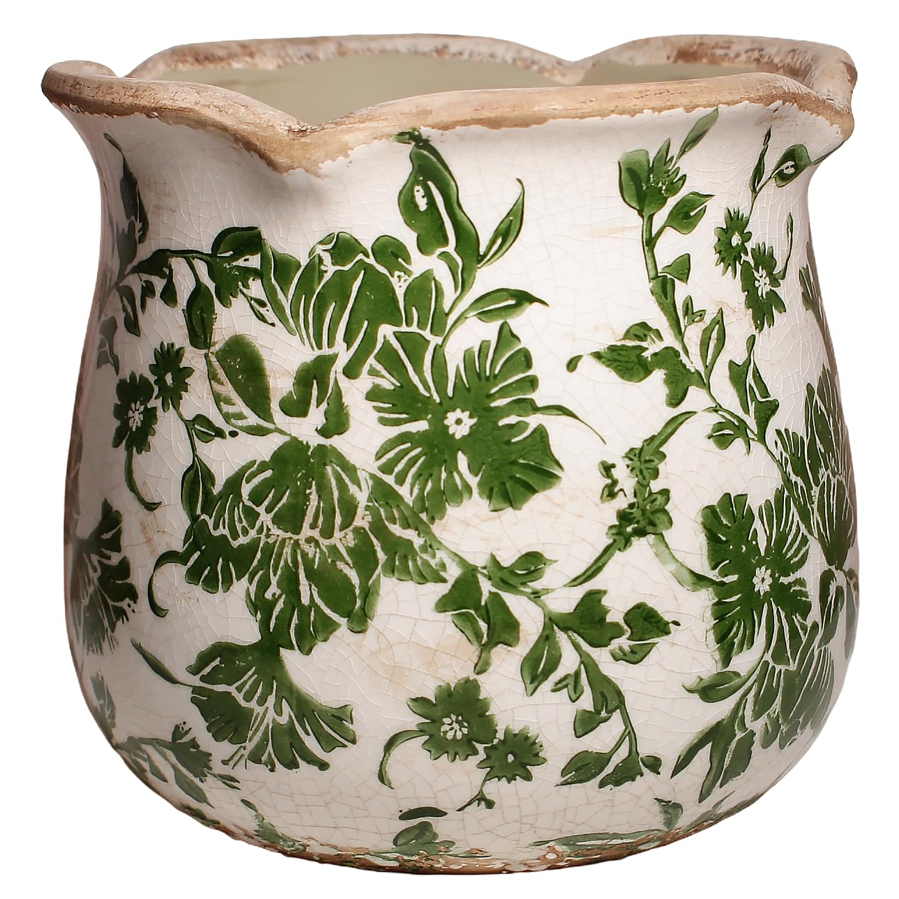 Xiaan Jiaju Tuscan Ceramic Plant Pots, 6.11 Inch Vintage Planters with Drainage Hole for Indoor Plants, Farmhouse Green Scroll Vase & Flower Pots, Home Kitchen Garden Decor, Plant Lover Gifts