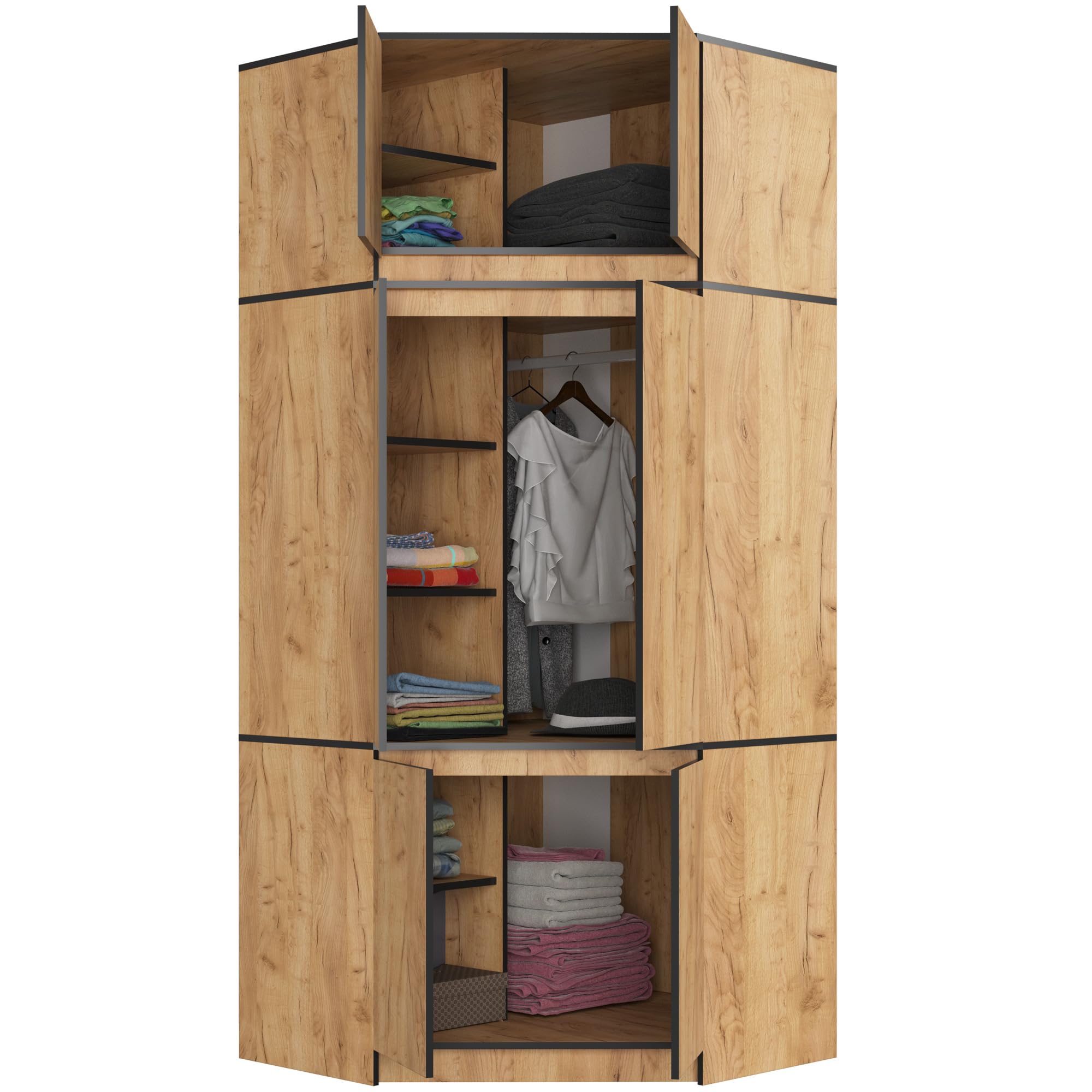 BDW Schlafzimmer Eckschrank mit Verlängerung - Elegant und funktionell - Großes Fassungsvermögen - Vielseitiger Stil - Einfache Montage - 100 cm - 6 Türen, 9 Einlegeböden - Craft Eiche