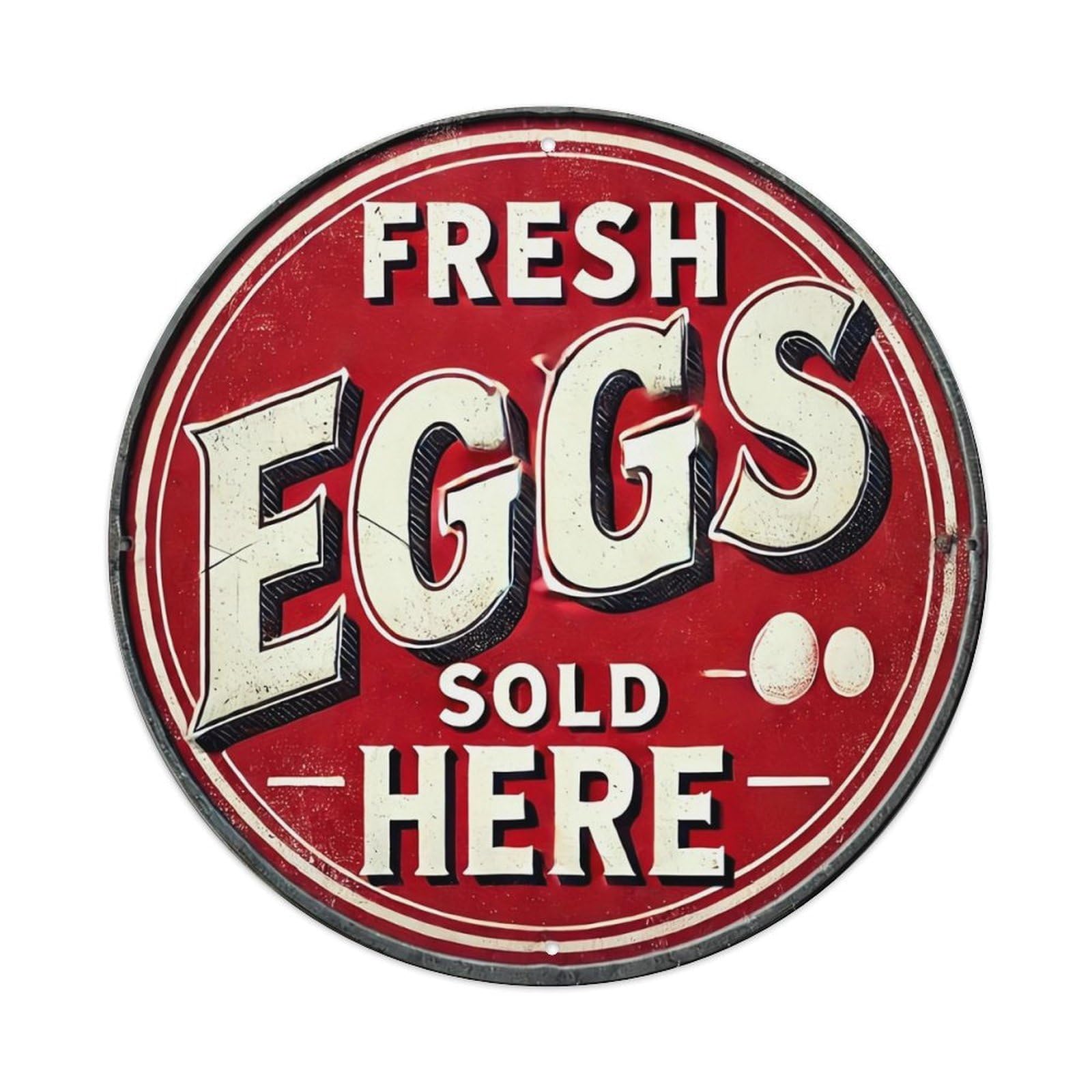 Fresh Eggs Sold Here Round Metal Tin Sign Vintage Wall Decor, Bar Garage Cafe Kitchen Home Wall Art Poster 8x8inches