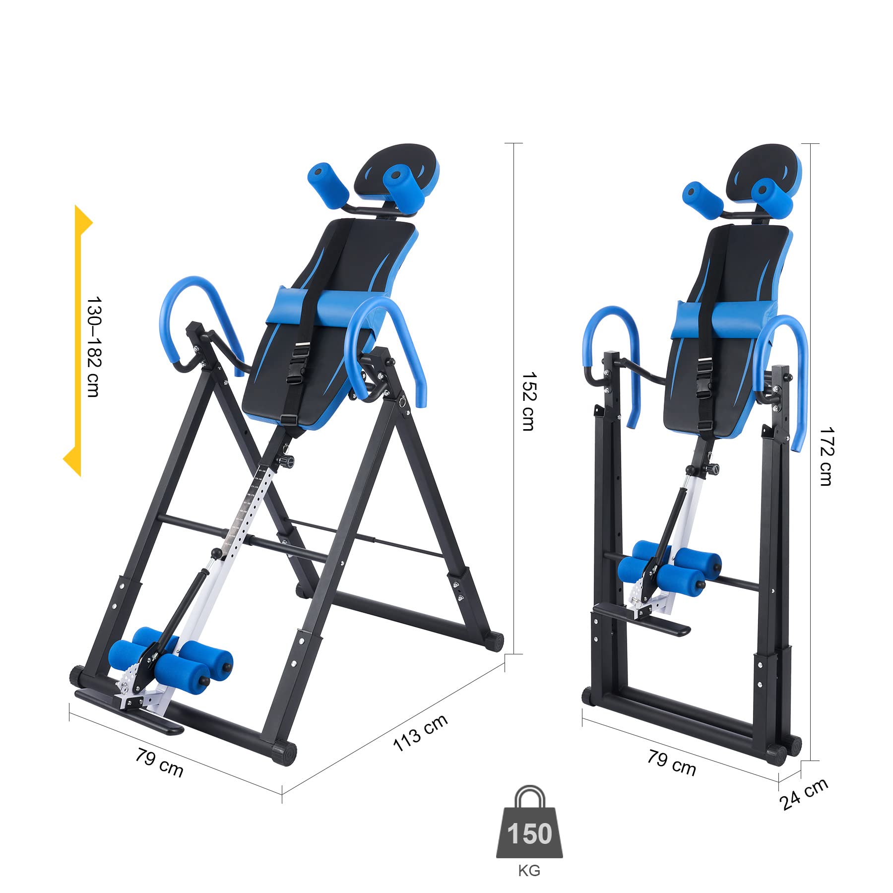 Panca a Inversione Gravity Altezza Regolabile 130 e 185 cm con Supporto Lombare Pieghevole Tavolo di Inversione Gravitazionale Macchina per Allenamento Muscolare Blu