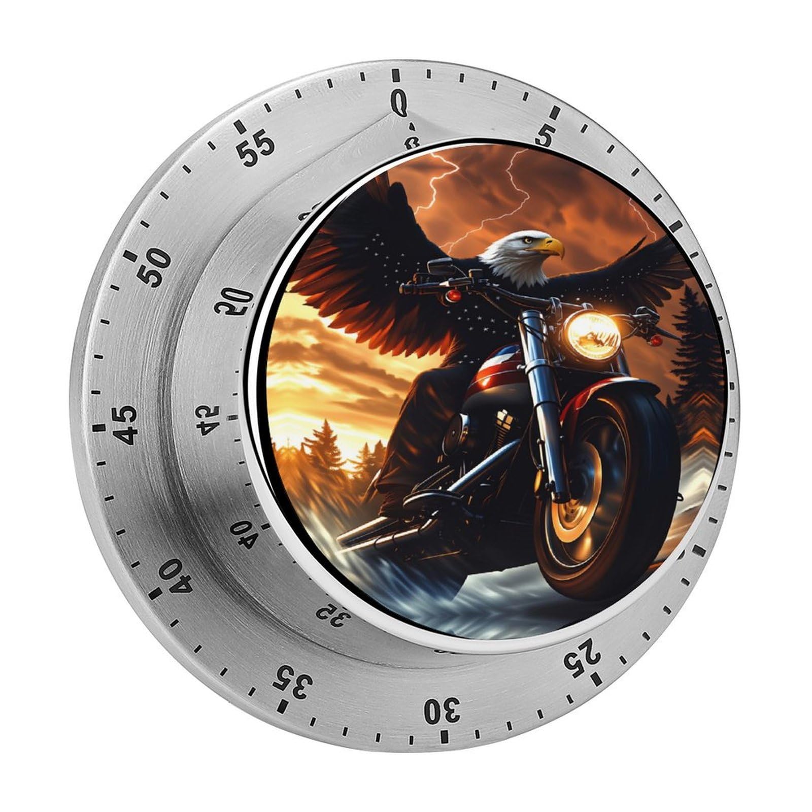 Eagle Motorcycle American Flag 60 Minute Wind Up Timer,Visual Mechanical Magnetic Timer with Loud Alarm for Kitchen