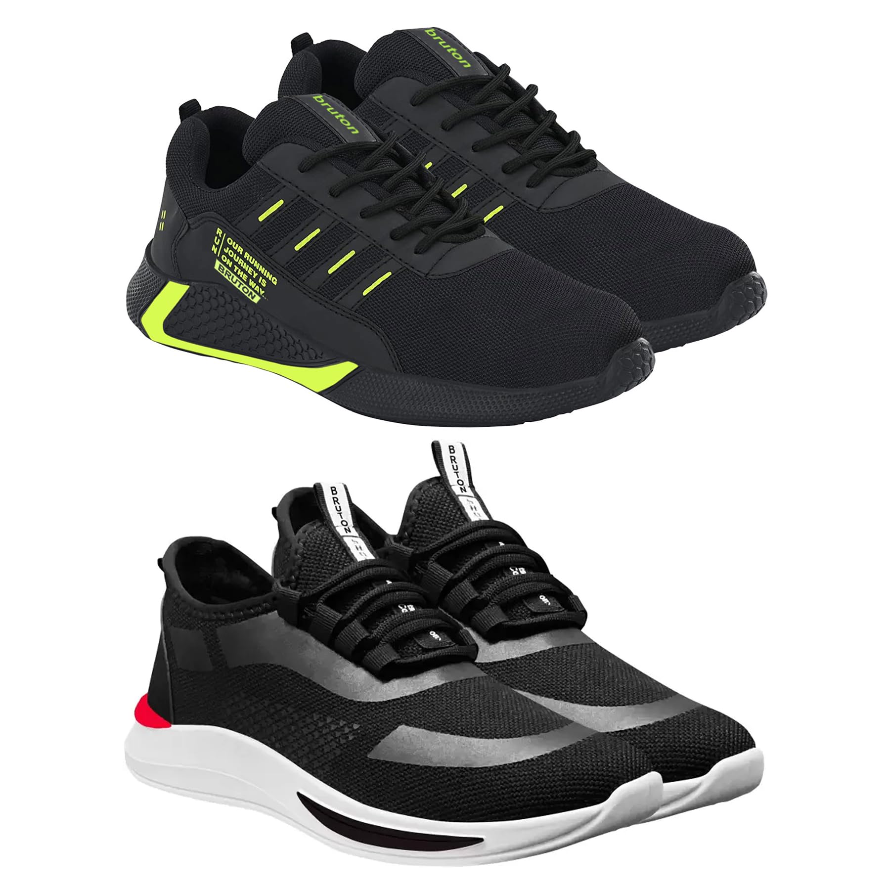 BRUTON Sport Shoes, Gym Shoes, Sports Shoes, Trendy Shoes, Running Shoes for Men (Pack of 2) (Black & Green, Numeric_10) (B0BQMTYJ3X) Amazon Price History, Amazon Price Tracker