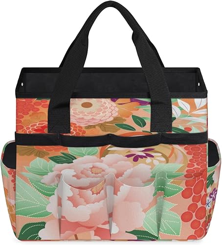 Miniatura 2 de Cartoon Flowers Patterns Garden Tool Tote Bag for Women Men Gardening Tool Storage Bags with 10 Pockets Standable Garden Home Tool Kits Organizer