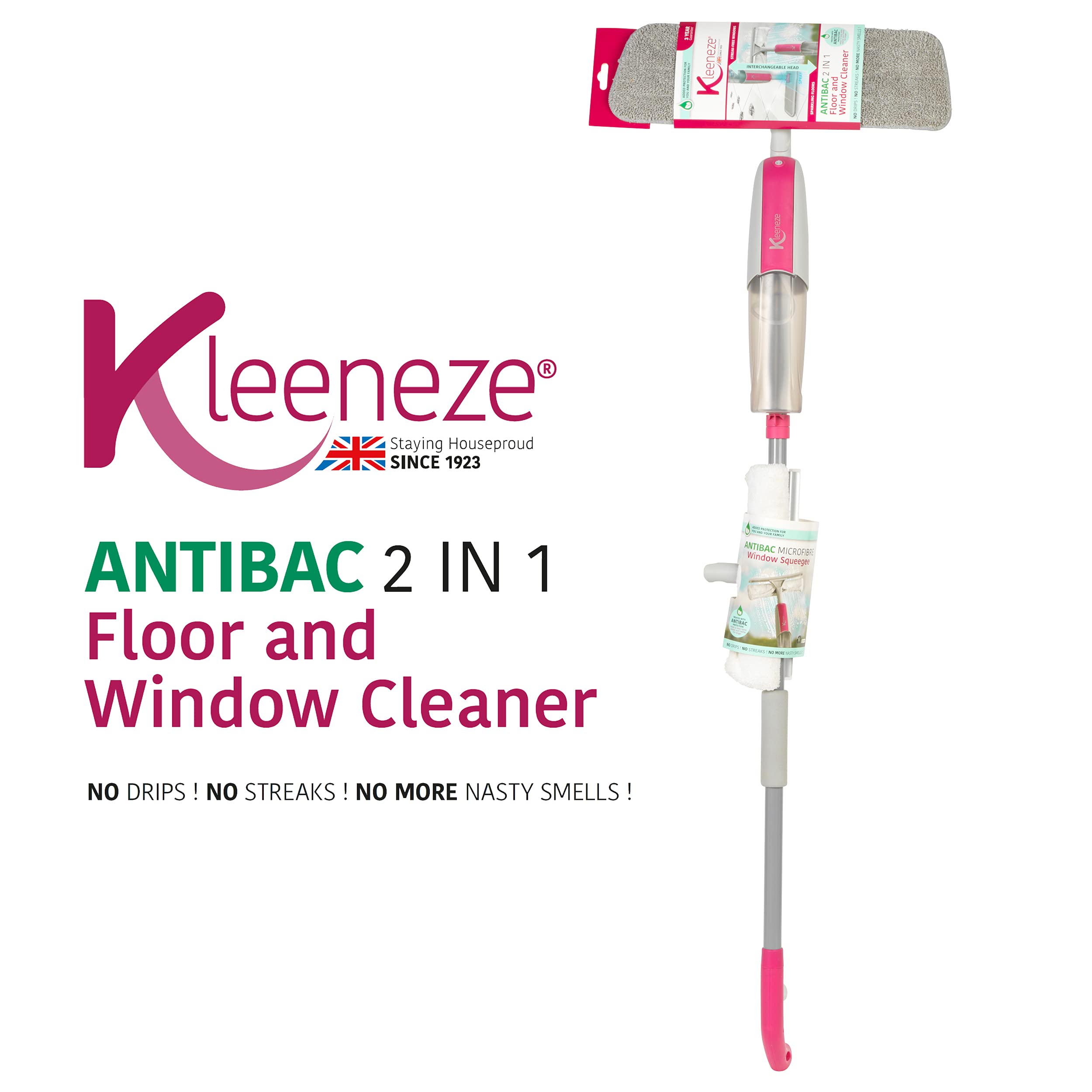 Kleeneze KL081711UFEU7 - Mop spray antibatterico 2 in 1, per finestre e pavimenti duri, Trattamento con protezione antibatterica, sistema pulizia pavimenti