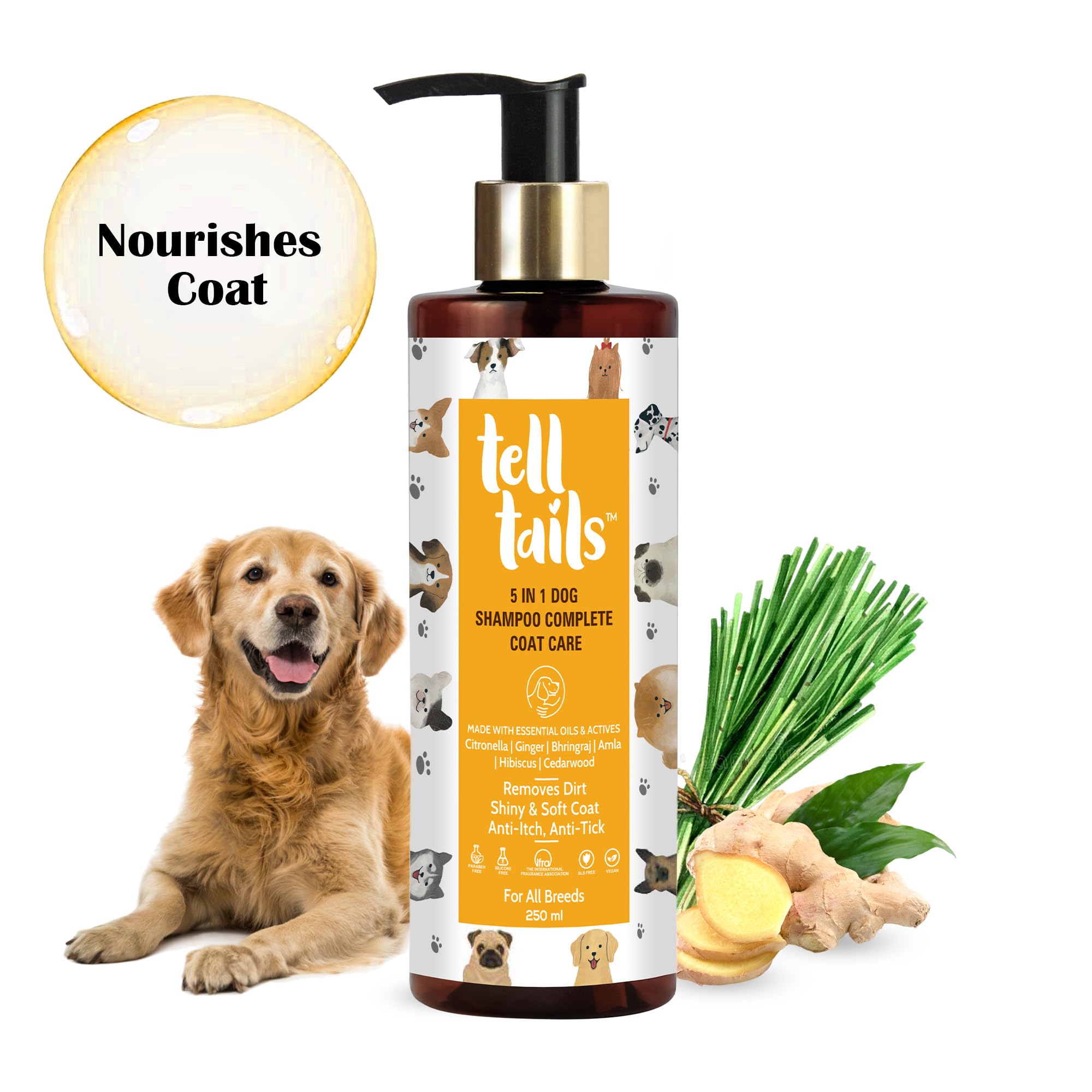 TELLTAILS 5-in-1 Organic Dog Shampoo & Conditioner Combo | Flea, Tick & Odor Removal | Moisturizes, Detangles & Adds Shine | Antibacterial & Antifungal | for All Breeds | 500ml (2 x 250ml)