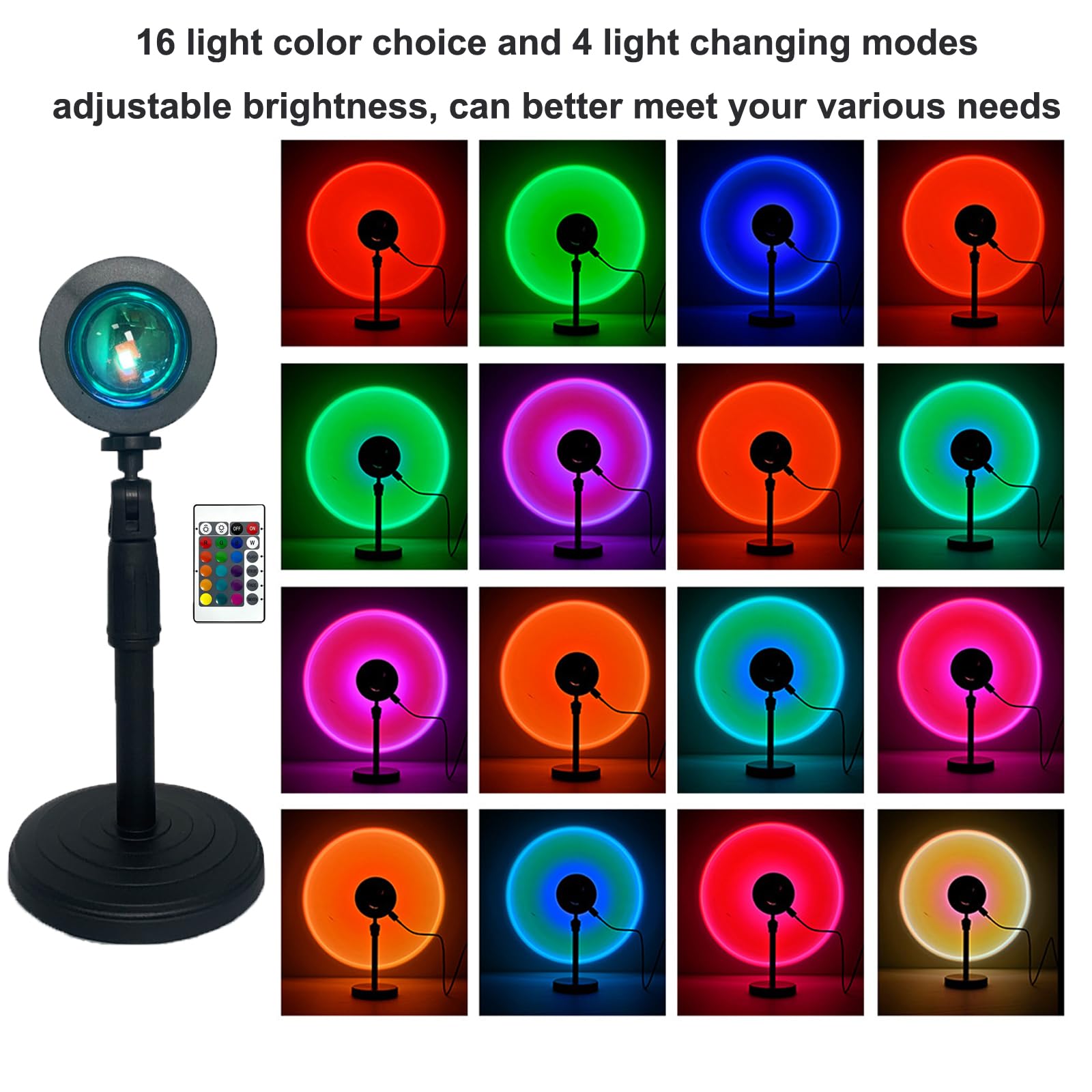 ZEYXINH Lampada da Tramonto Sunset Lamp,16 Colori Lampada da Proiezione al Tramonto arcobaleno, Luce da Tramonto Regolabile in Altezza, Luce Notturna a LED Rotante a 360 ° per Fotografia Home Decor