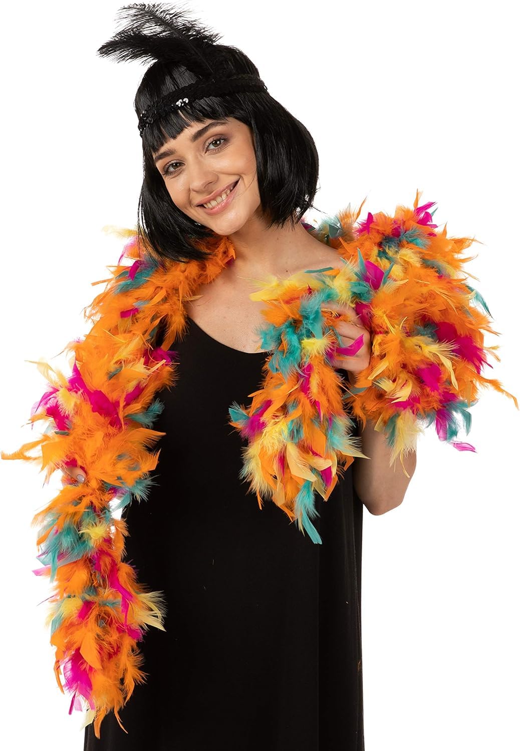Mystic City 85g Feather Boa 180cm 1920s Accessories for Women Burlesque Fancy Dress Mardi Gras Moulin Rouge Outfit Shawl Wrap Costume Gatsby Hen Party (Multicoloured) — image 1