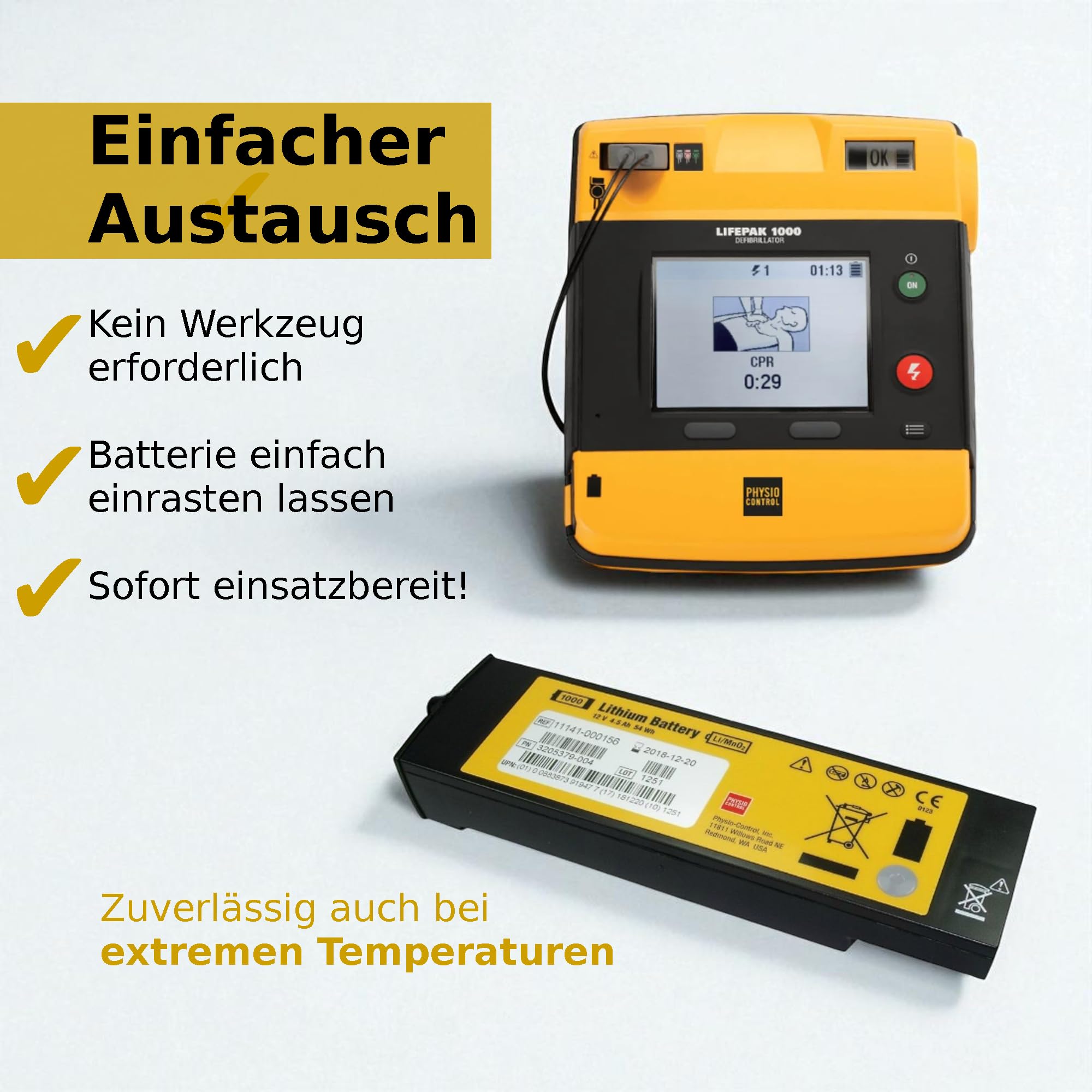 Batterie für Physio Control LIFEPAK LP 1000 (LP1000) Defibrillator AED