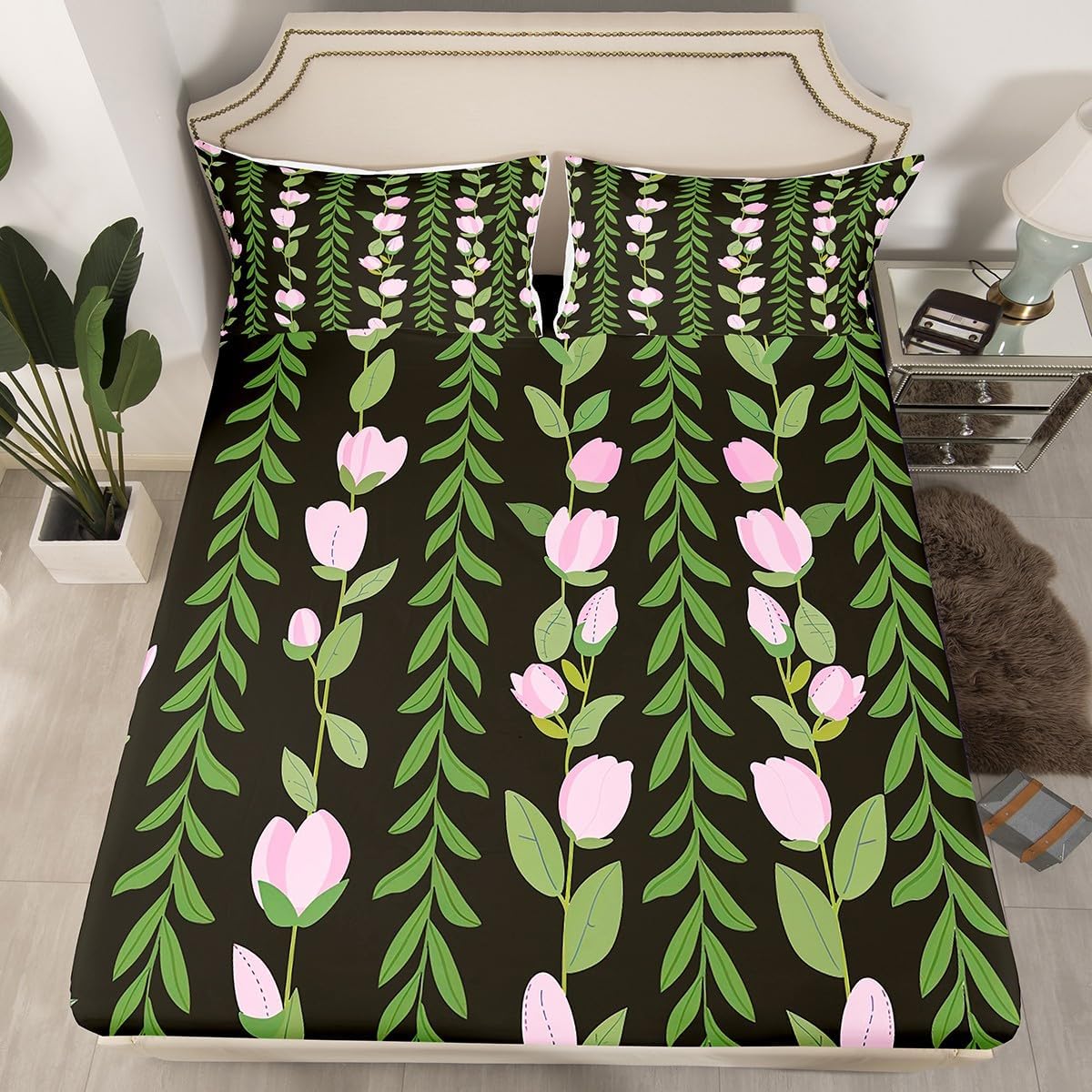 Hawaii Seaside Bed Sheet Set 3 Pieces,Summer Holiday Juice Drink Lake House Bedding Set(No Flat Sheet),Watercolor Blue Ocean Waves Beach Fitted Sheet,2 Pillow Cases,Full Size