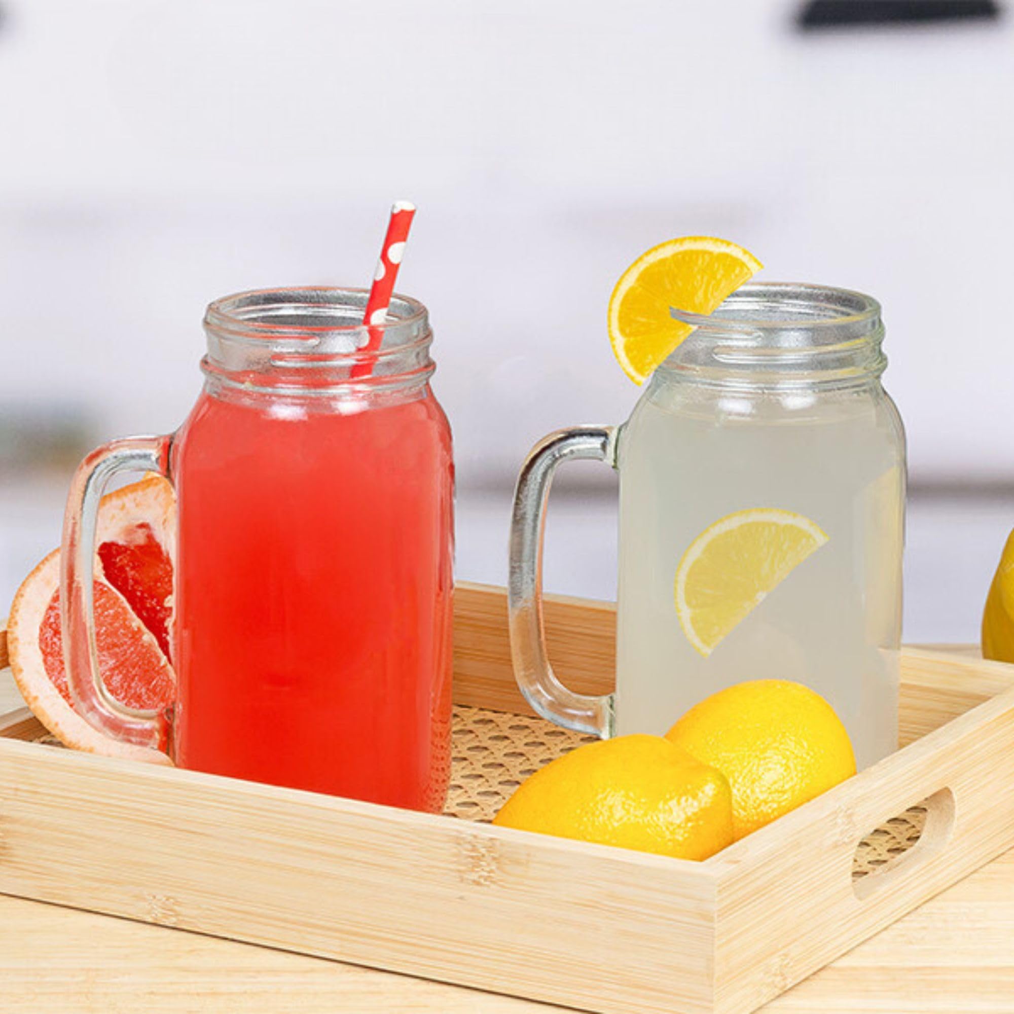Amazon.com: Darware Mason Jar Mugs with Handles (24oz, Clear, 4-Pack); Glass  Drinking Glasses for Cold Beverages, Decoration, Storage, Party Favors,  Cocktails, Floats : Home & Kitchen