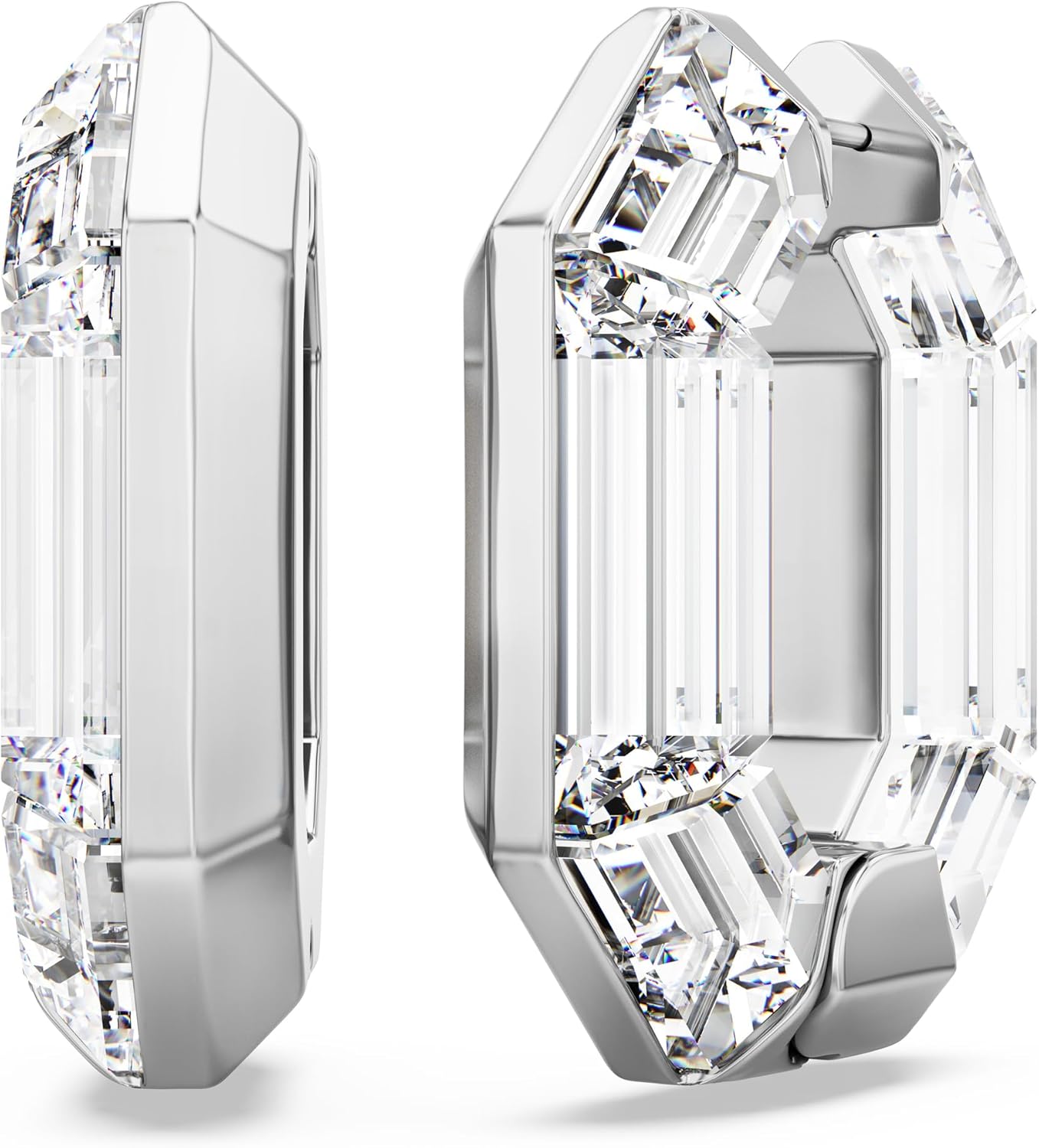 Swarovski Lucent Hoop Earrings, Octagon Shape, Small, Clear - Image 4