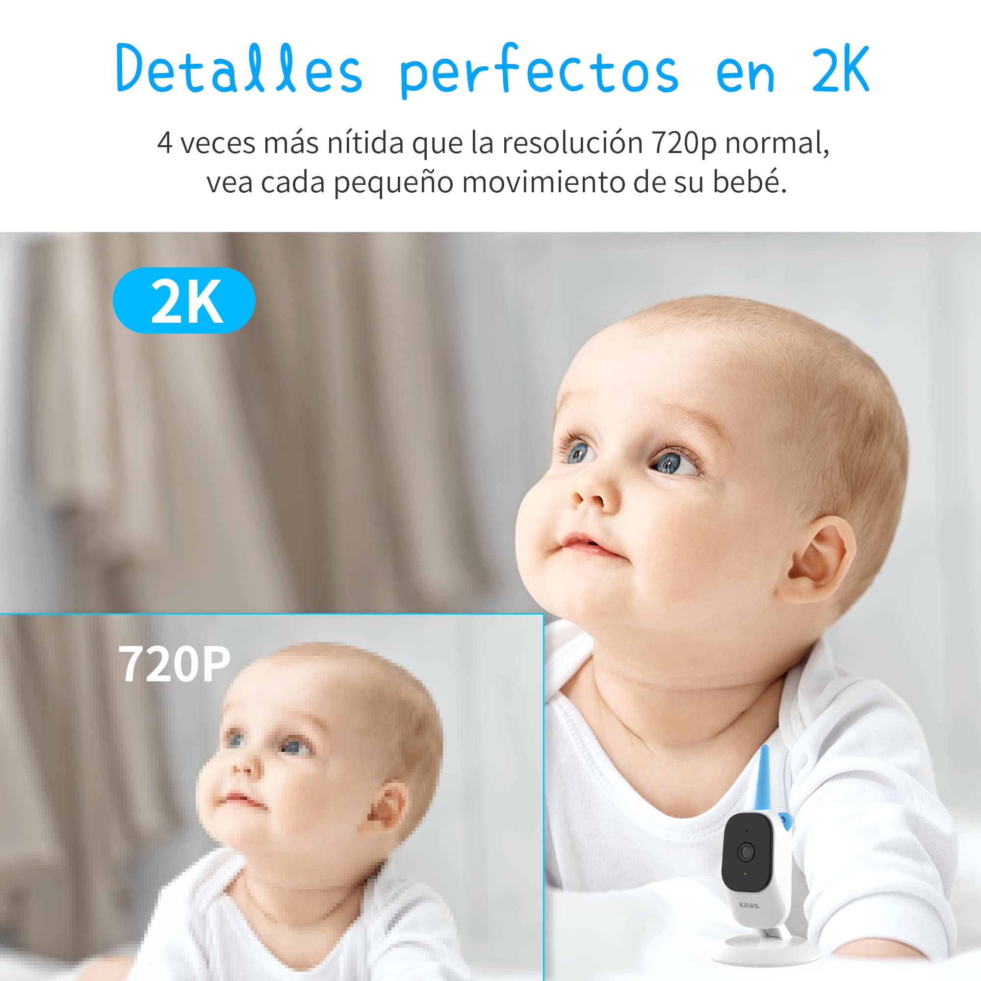 KAWA Monitor de bebé con 2 cámaras, cámara HD 2K de 2,8 Pulgadas, sin WiFi, visión Nocturna, grabación y reproducción, 2 vías, Zoom 4X, Lullabies, Monitor de bebé de 1000 pies, S5