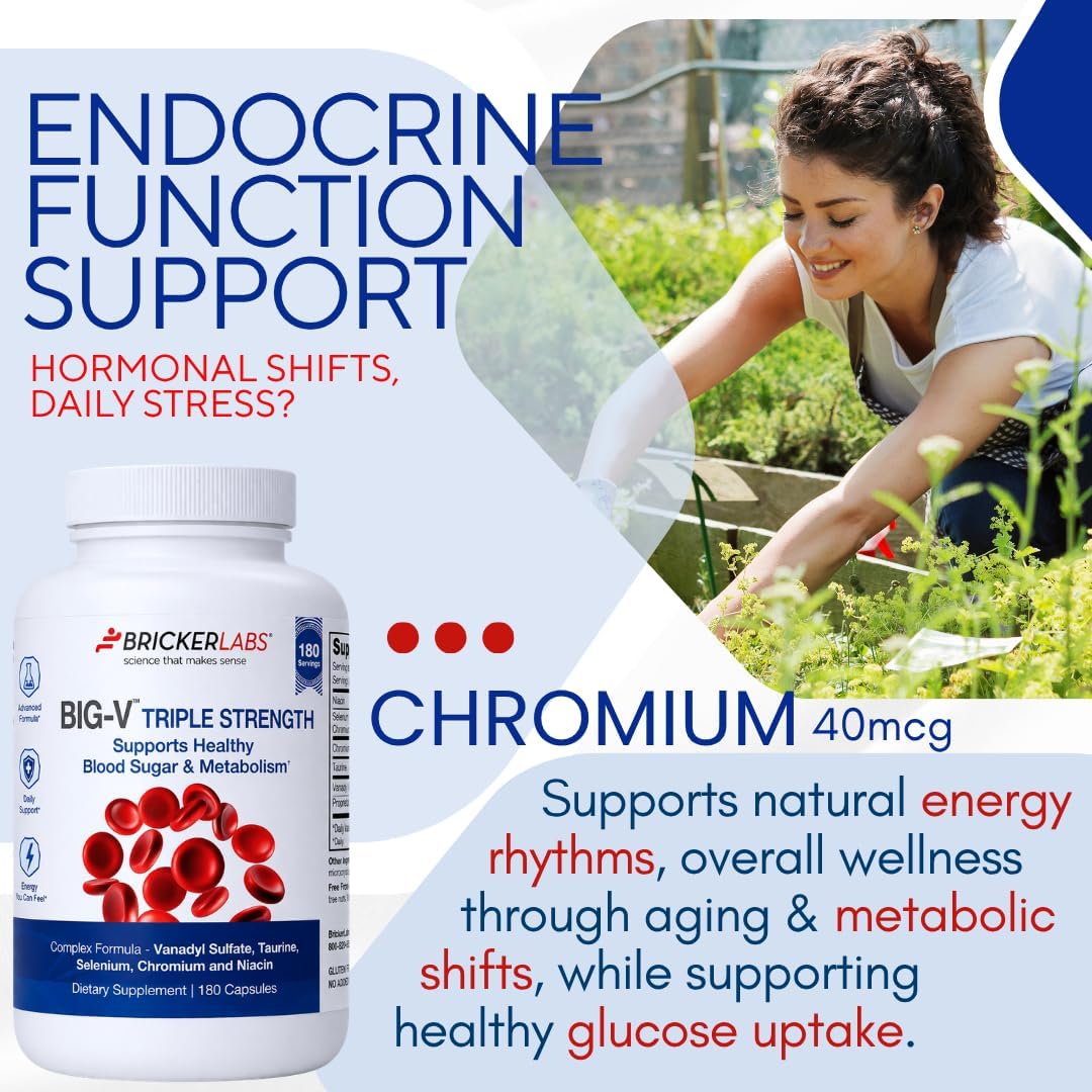 Bricker Labs Big-V Triple Strength Vanadyl Supplement: Vanadyl Sulfate 30 mg, Taurine 600 mg, Selenium, Chromium and Niacin, Blended Mineral Supplement, 180 Capsules (180 Servings)