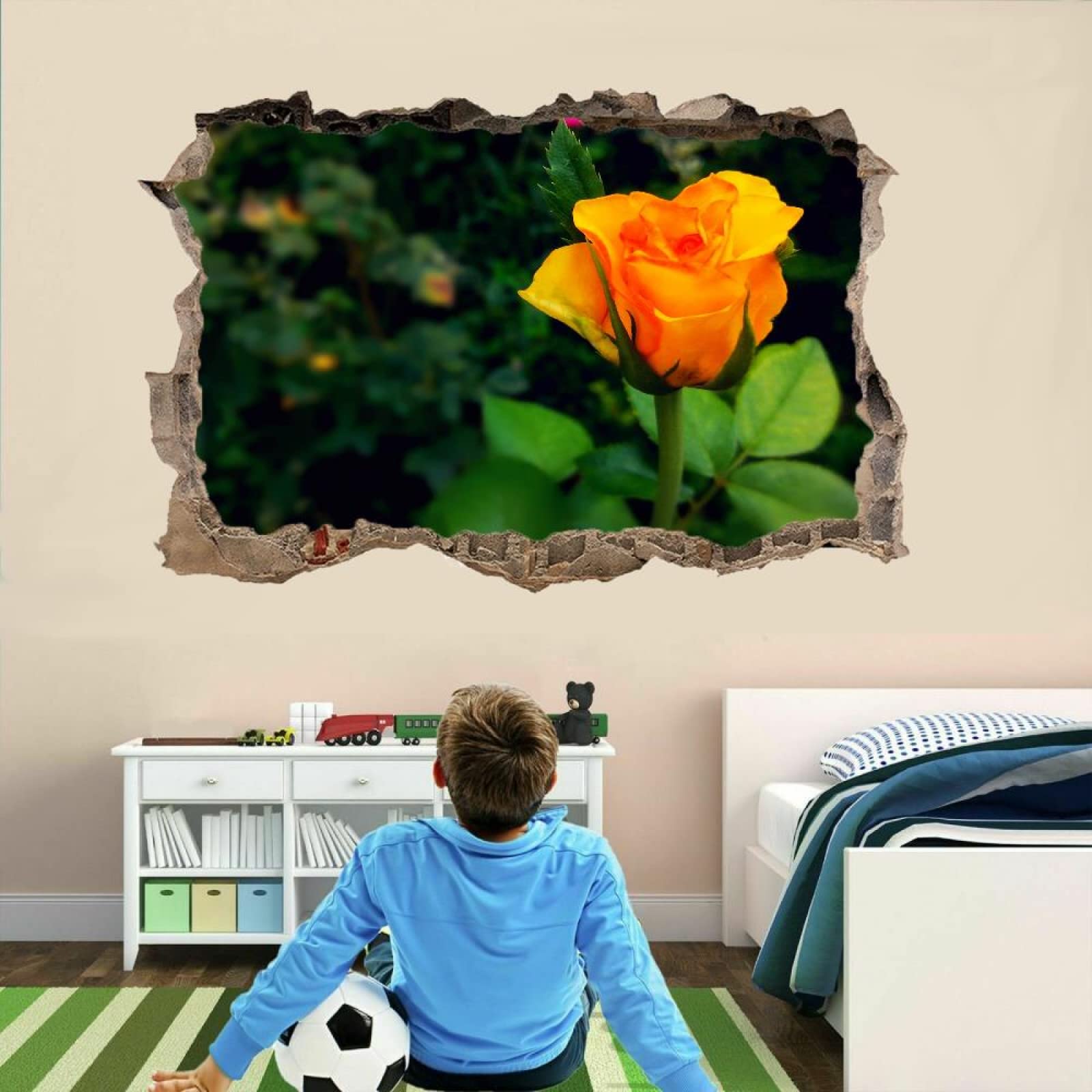 Pegatinas De Decoración De Pared 3D, Flores Calcomanías De Suelo De Vinilo Impermeables Extraíbles Arte, Plantas Calcomanías De Mural De Pared Rotas Para Niños Dormitorio 80x120cm