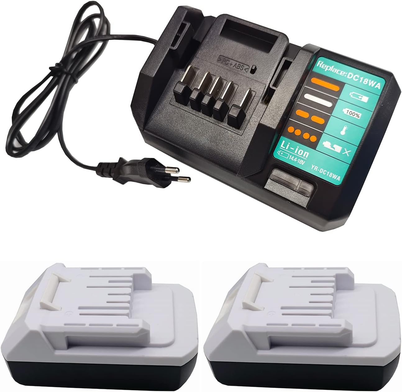 GOLEMON 2X BL1820G Batería 18V 2000Ah BL1813G BL1830G BL1840G 195608-4 + Cargador DC18WA Compatible para Makita HP457D TD127D DF457D UR180D UH522D CL183D JV183D