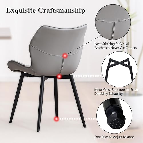 Miniatura 7 de YOUNIKE Juego de 2 sillas de comedor tapizadas de piel sintética para cocina y comedor, sillas auxiliares modernas de mediados de siglo, con