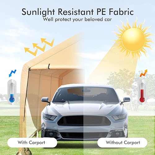 Miniatura 5 de GYMAX Cochera portátil, garaje portátil con puertas extraíbles enrollables, toldo para automóvil para todas las estaciones, para camión, barco,