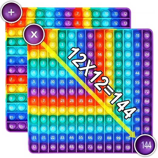 AK-SHIP Multiplication Game Table, 12 X 12 Math Board - Addition and Multiplication in One, Rainbow Dimple Fingertip Toys, Stress Relieving (1 Piece)