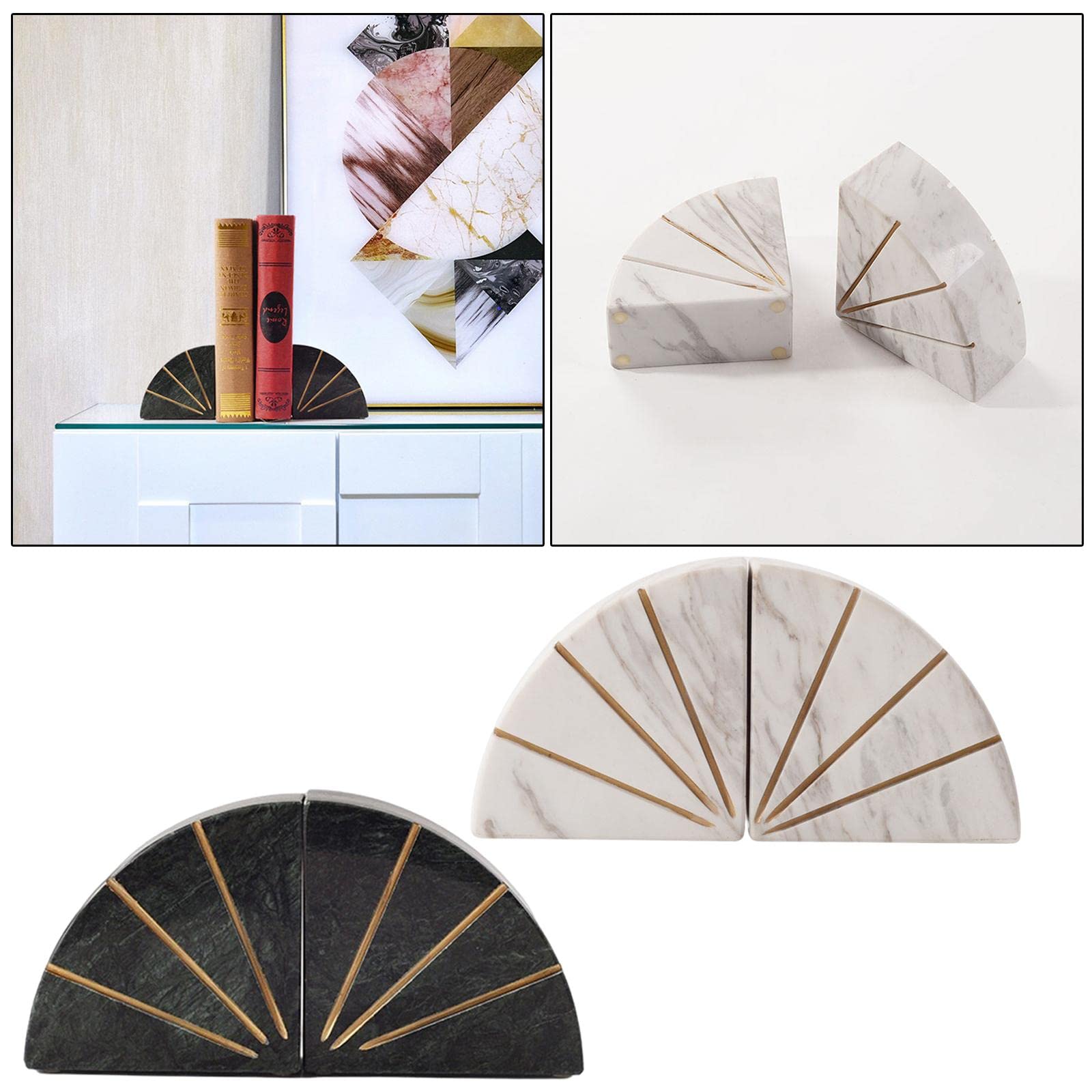 TELONI Set of 2 Heavy Book Stand Marble Decorative Bookend Shelf CD Stationery Simple Marble Book Ends Book Stopper Ornament (Green)