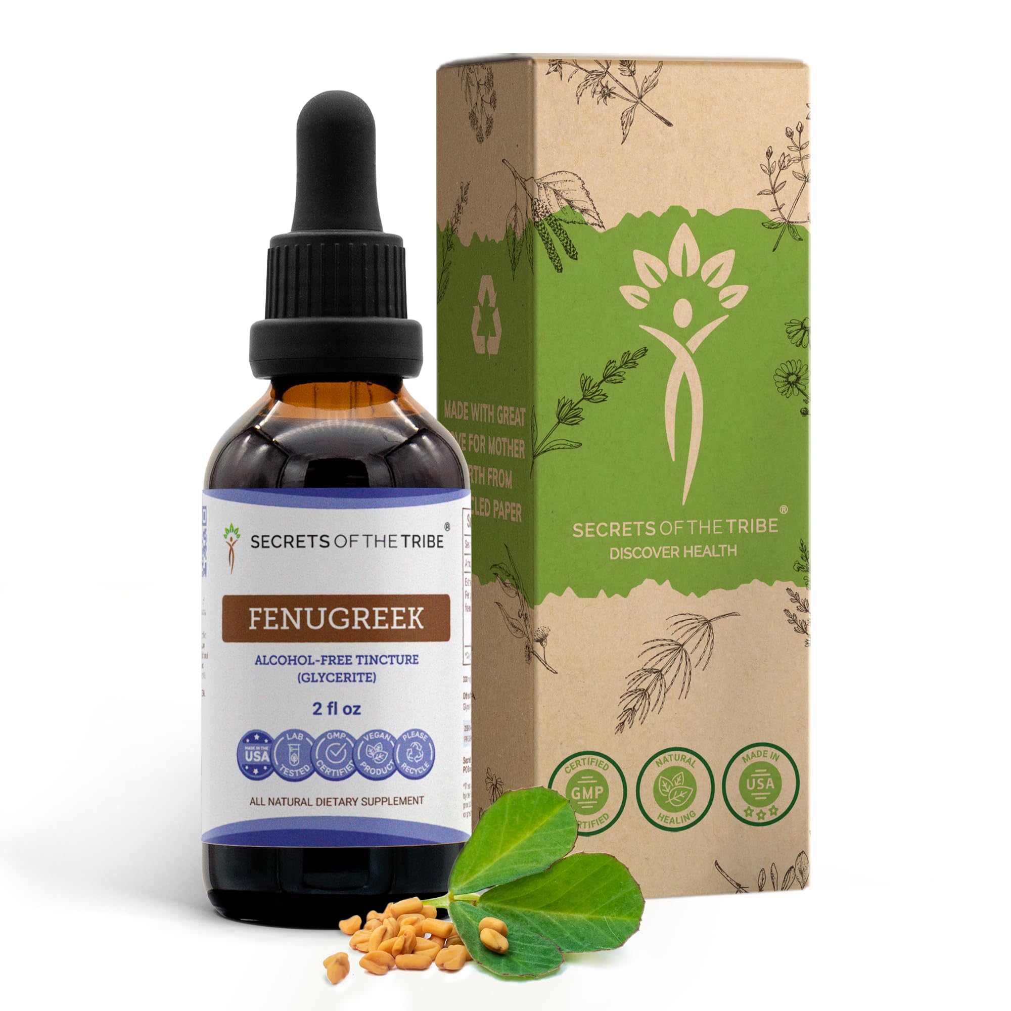 Secrets of the Tribe Fenugreek Tincture Alcohol-Free Liquid Extract, Fenugreek (Trigonella foenum-graecum) Dried Fruit (2 FL OZ)