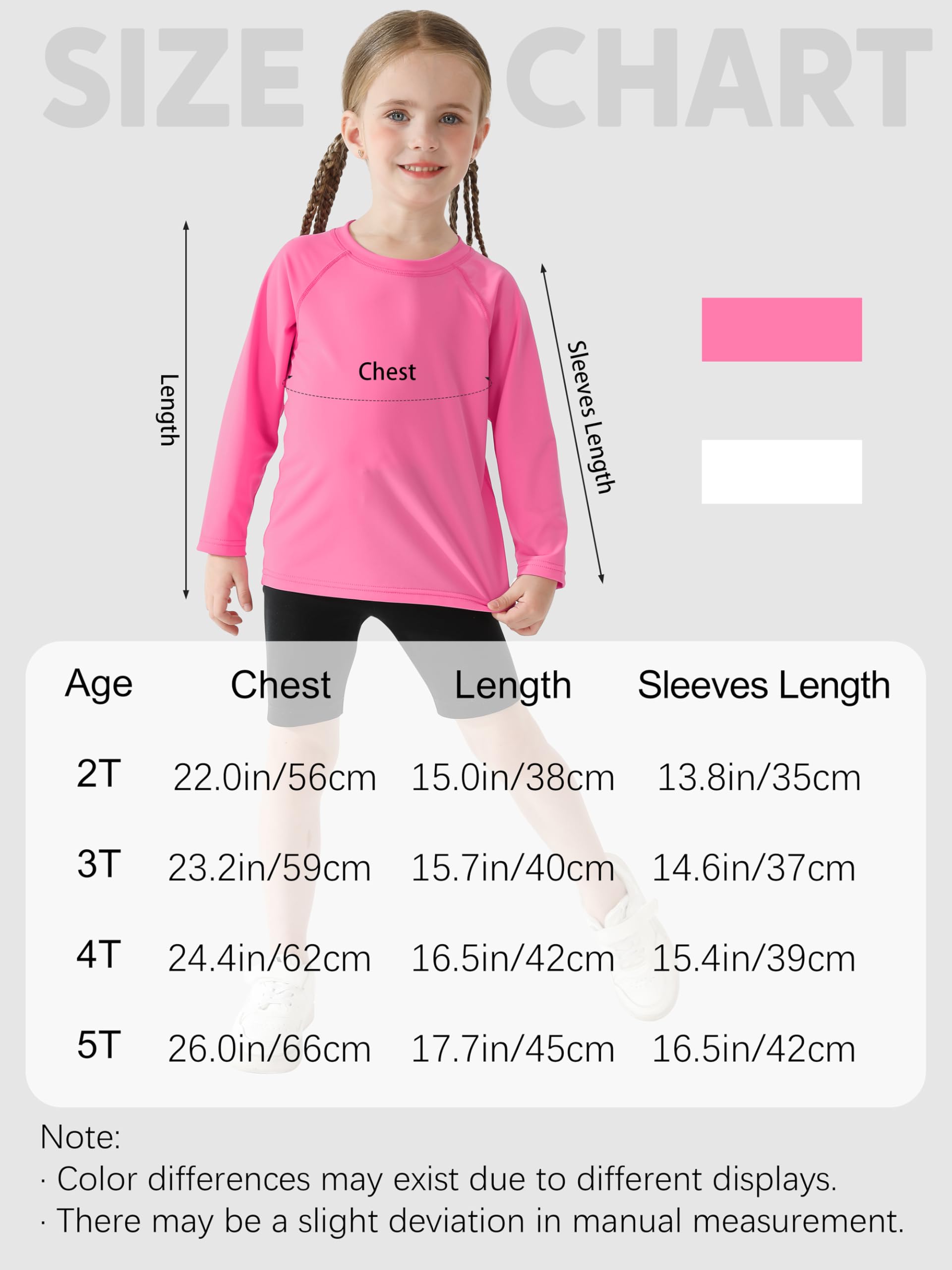 Poroka 2 Pack Girls and Toddlers' UPF 50+ Long-Sleeve Rashguard Swim Shirt Lightweight Sports Athletic Tee Outdoor White, Pink