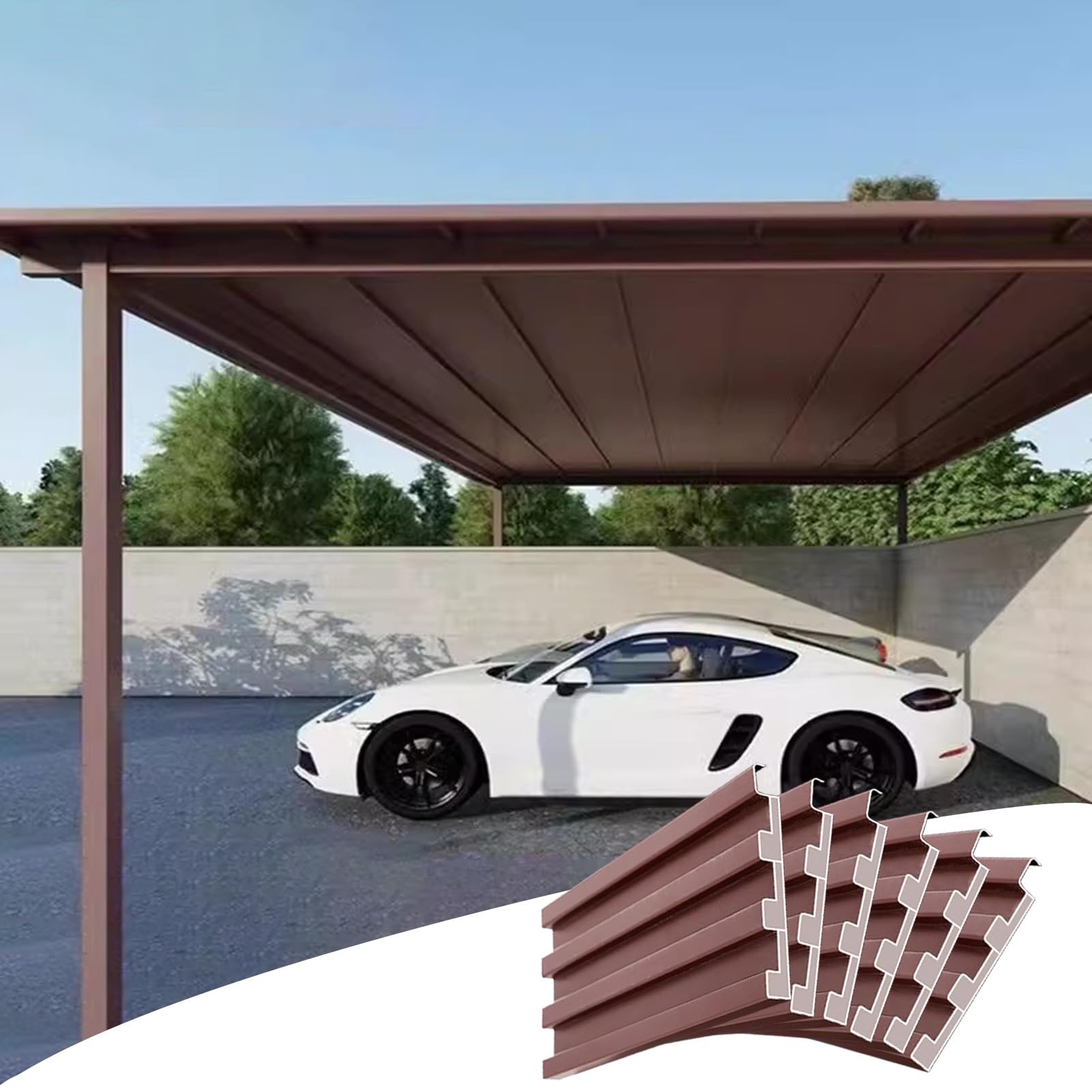 Roofing Sheets 6pcs Brown Metal Panels for Carport, 5.9 in Wide All-Weather Awning Covers Board(L 1.4m/4.6ft)