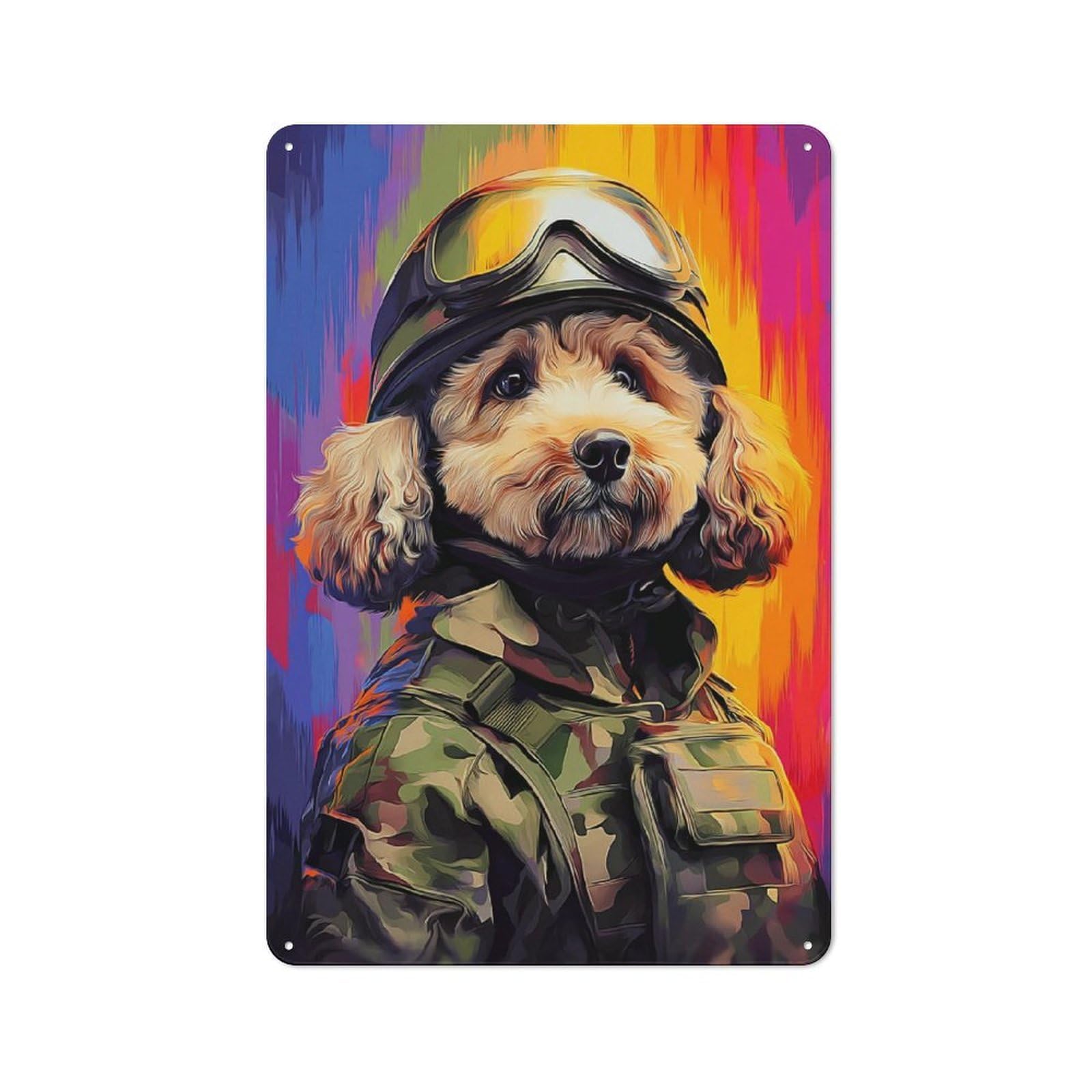 Junmoney Heroic Pup In Camo Gear Tin Wall Plaque 30X20cm With For Café Or Restaurant, Suited To Restaurant Decor Fans
