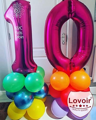 Miniatura 4 de Lovoir Globo rosa intenso de 40 pulgadas, 10 dígitos gigantes, de papel de aluminio de Mylar para helio, globos de color rosa intenso para fiesta de