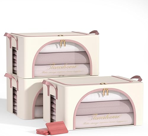 Furnhome Paquete de 3 contenedores de almacenamiento de ropa con marco de metal, almacenamiento de suéter para armario, contenedores de