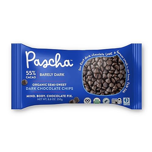 PASCHA Pascha - Chips de chocolate negro semidulce orgánico sin alérgenos, 55 % de cacao, 8.8 onzas, paquete de 6 (total 52.8 onzas)