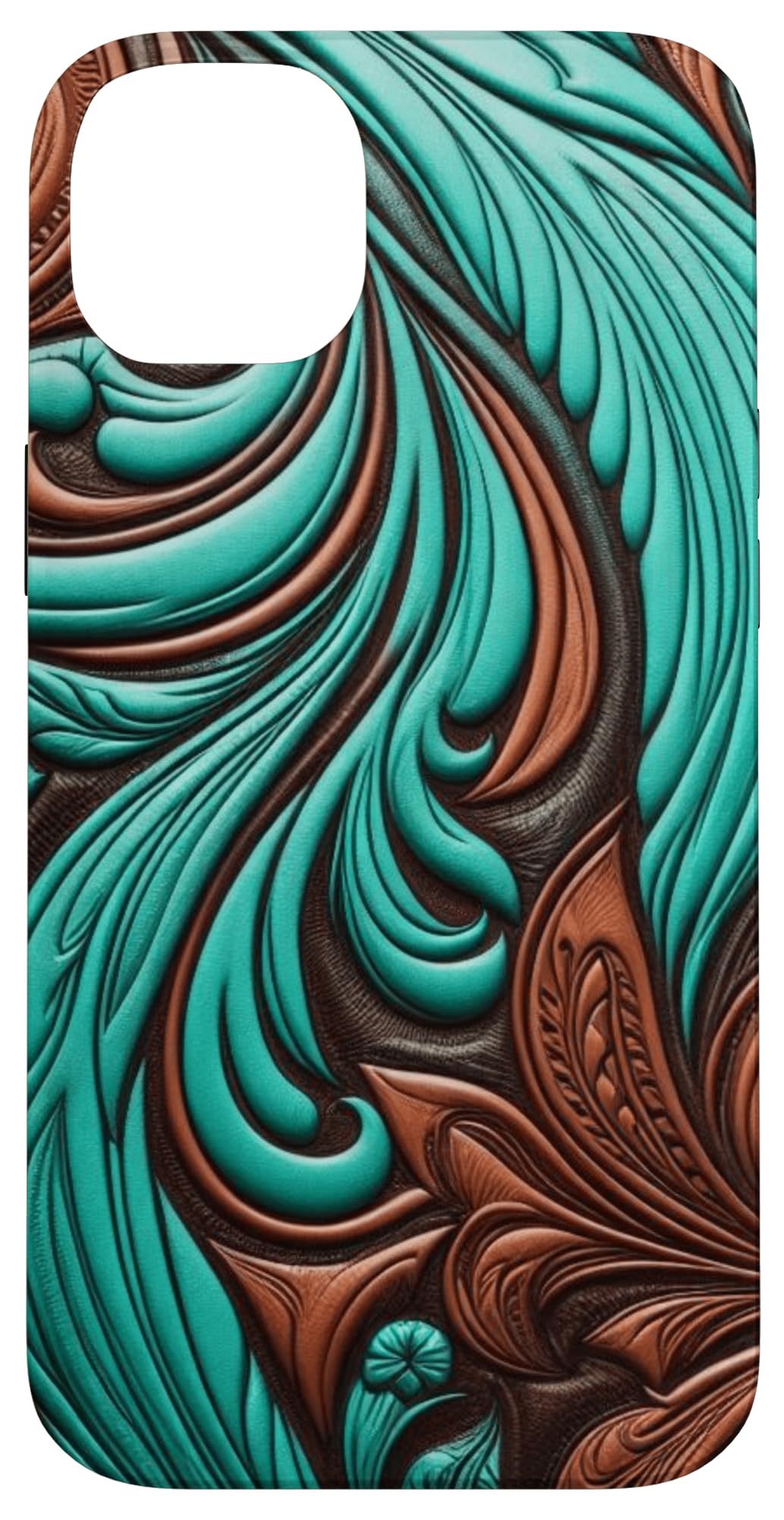 Turquoise and Chocolate Tooled Western Patterns Case for iPhone 14 Plus