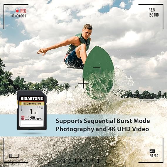 5-Yrs Free Data Recovery GIGASTONE 1TB SDXC Memory Card 4K Pro Series Camera Transfer Speed Up to 150MB/s Compatible with Digital Camera, UHS-I A1 V30 Class 10 for 4K UHD Video