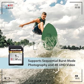 5-Yrs Free Data Recovery GIGASTONE 1TB SDXC Memory Card 4K Pro Series Camera Transfer Speed Up to 150MB/s Compatible with Digital Camera, UHS-I A1 V30 Class 10 for 4K UHD Video