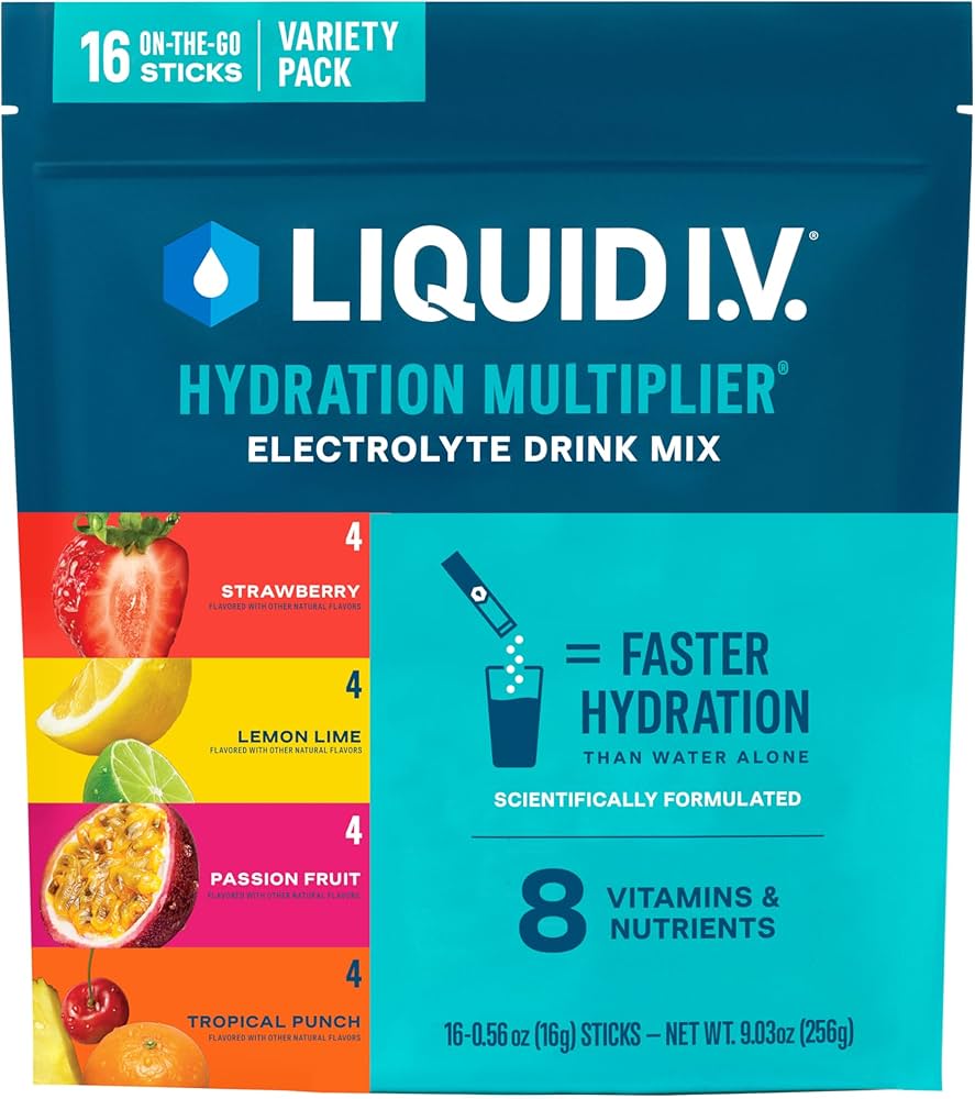 Liquid I.V.® Hydration Multiplier - Variety Pack - Lemon Lime, Passion Fruit, Strawberry, Tropical Punch | Electrolyte Powder Drink Mix | 1 Pack (16 Servings)