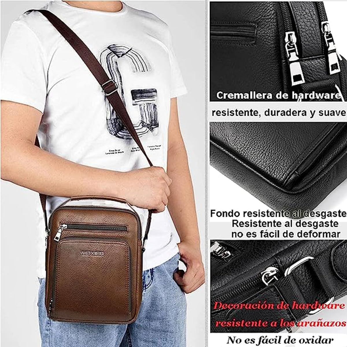 Hjkiopc Borsello Uomo Pelle Tracolla Casual Borsa a Spalla da Uomo Borselli da Lavoro Piccolo Messenger Bag per ufficio,Viaggio,Vita quotidiana, creatività regalo per la festa del papà (C- marrone)
