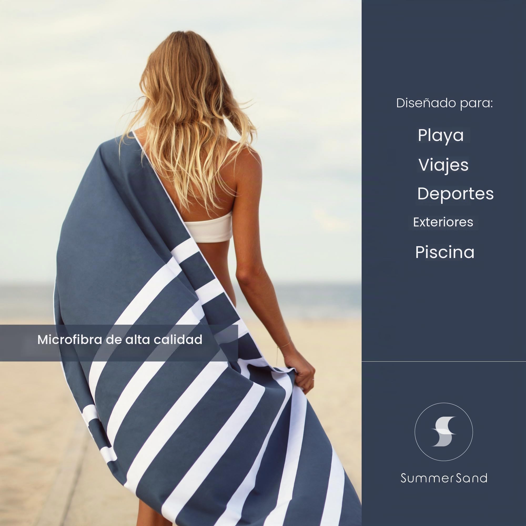 SummerSand Toalla de Playa Grande de Microfibra - De Secado Rápido y Sin Arena - Ideal como Toalla de Baño, Toalla de Viaje y Toalla de Sauna - Bolsa de Viaje Incluida – (160x80cm - Azul)