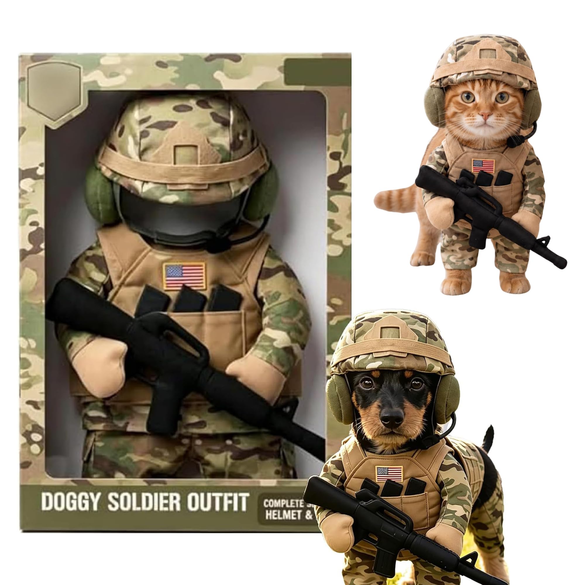 Pet Tactical Soldier Uniform, Military Dog Harness for Dogs Cats