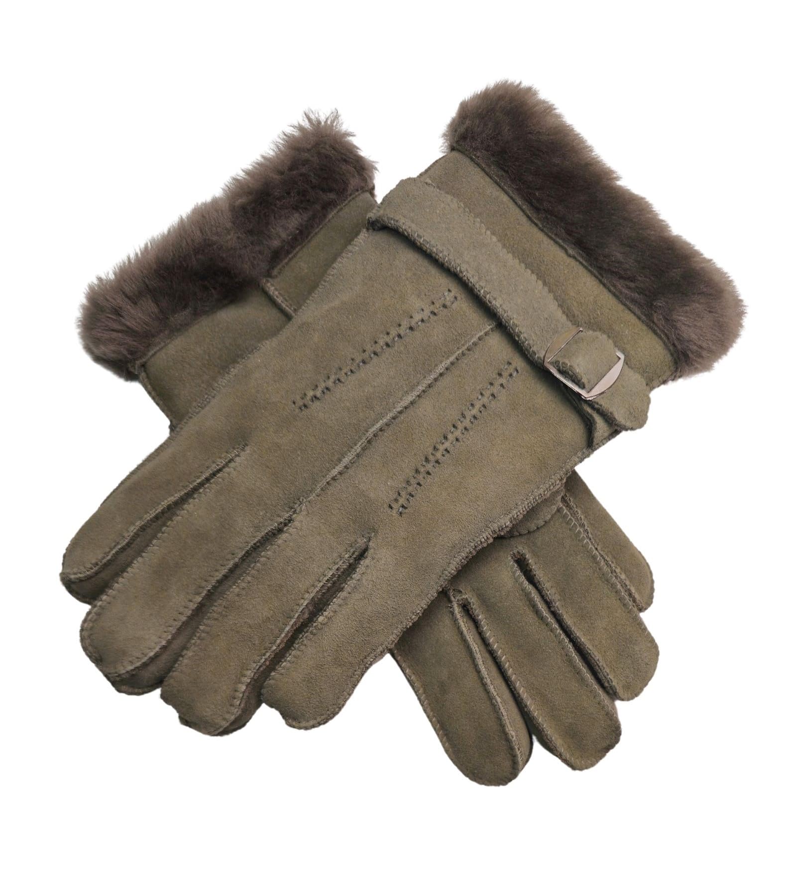 Mens Luxury Sheepskin Leather Buckle Gloves -