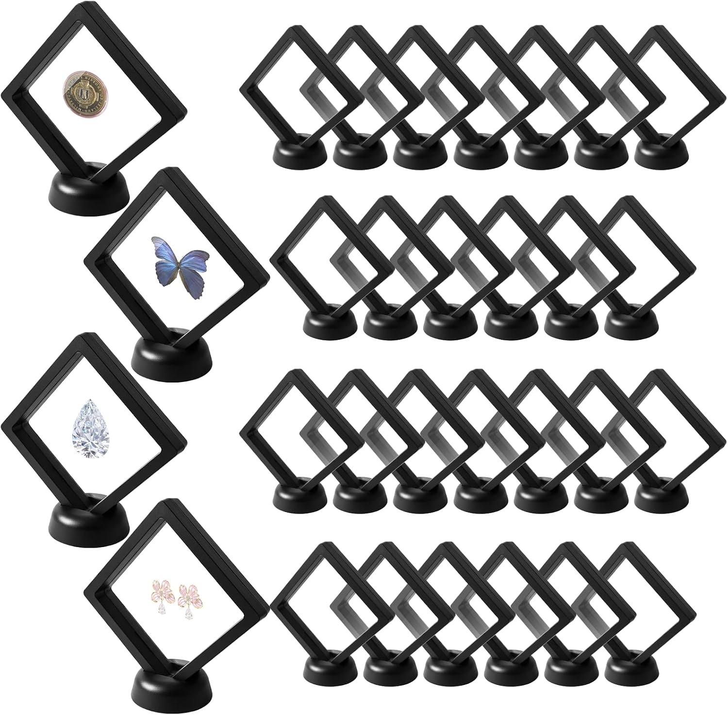 30Pack 3D Challenge Coin Floating Display Frame with Stand for Coins