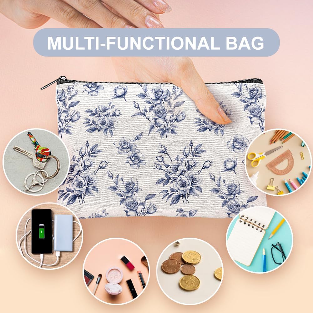 4Pcs Flower Makeup Bags 5.91x9.06 inch Orchid Roses Daisy Canvas Cosmetic Bags with Zipper Canvas Travel Toiletry Pouches for Women Party Shopping Home Travel Accessories - Image 6