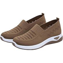 Womens Woven Orthopedic Shoes Slip On Breathable Mesh Diabetic Foam Walking Shoes Knitted Soft Arch Support Casual Flying Sneakers Lightweight Wide Width Comfort Supportive Plantar Fasciitis Sneakers