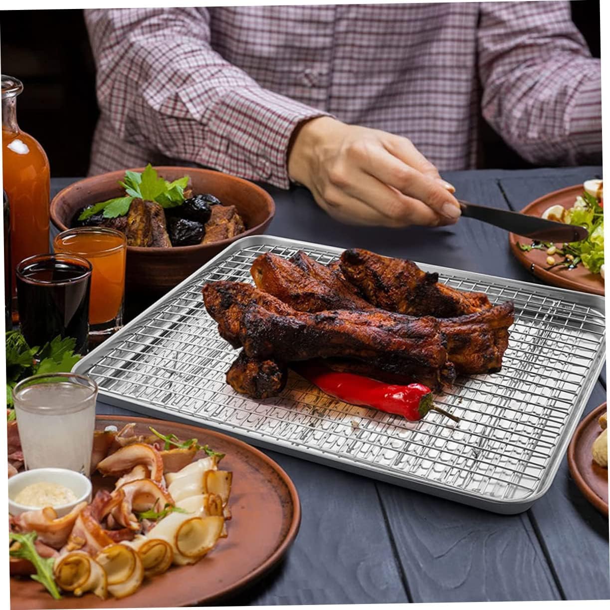 ABOOFAN 1set Baking Tray Set Household Baking Rack Stainless Steel Grill Reusable Camping Pan Non-stick for Cooling Cakes Biscuits