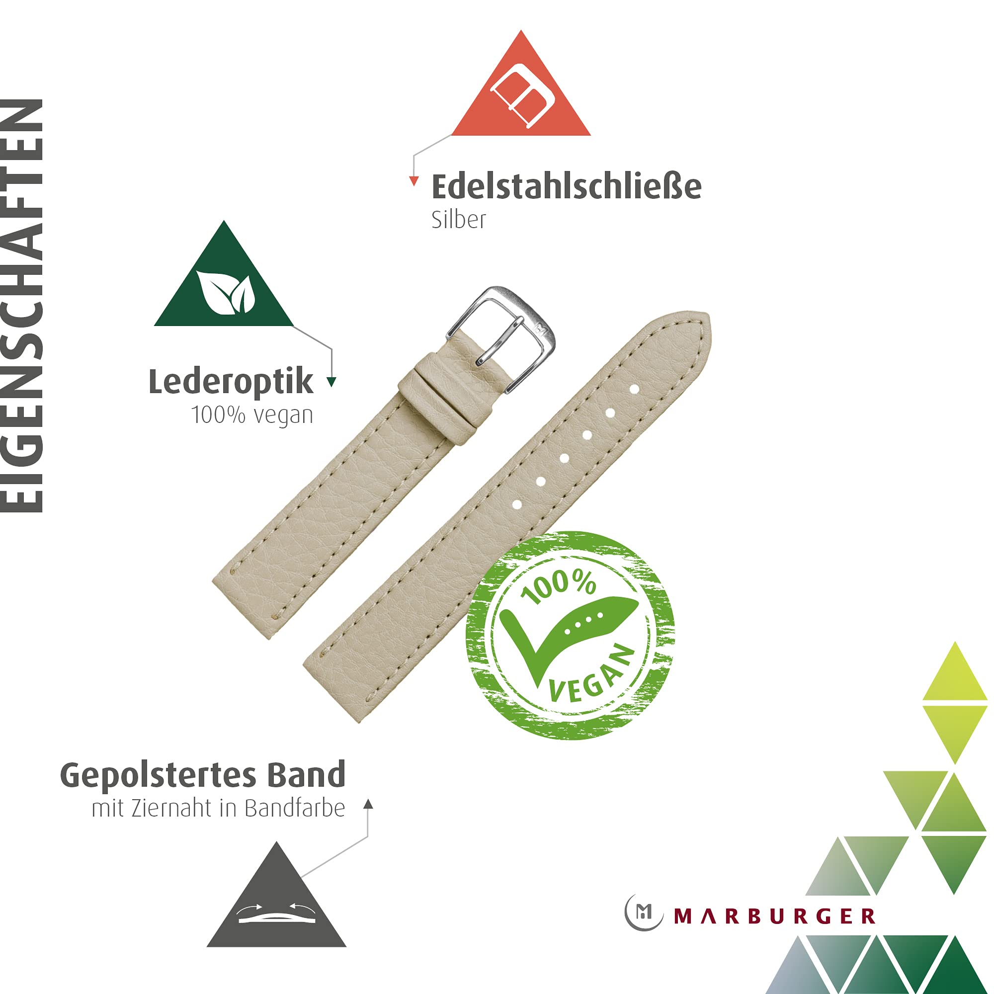 MARBURGER Uhrenarmband 18mm Leder Vegan - Werkzeug Montage Set 52018