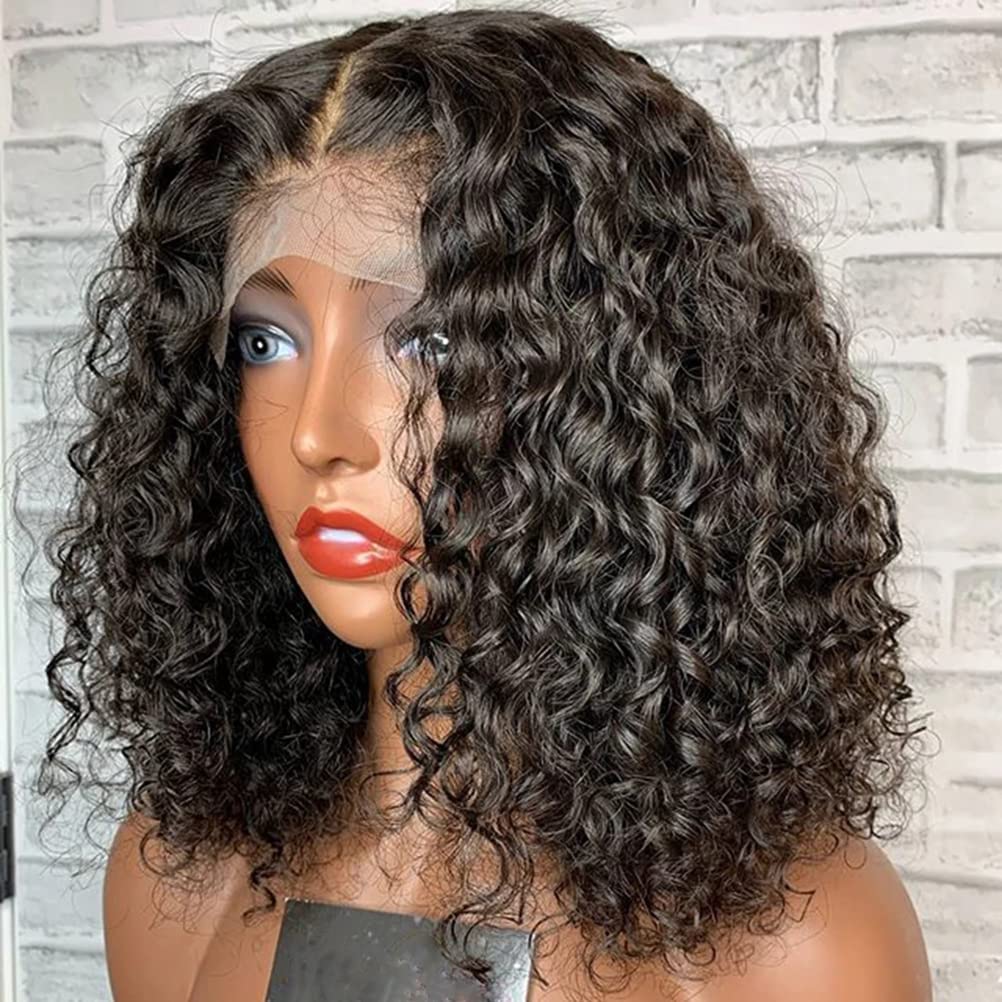 Short Curly Bob Human Hair Wigs 13x6 Lace Front Wigs 180 Density Virgin Brazilian Human Hair For Black Women Pre Plucked With Baby Hair Glueless Wig Natural Color 12 Inch