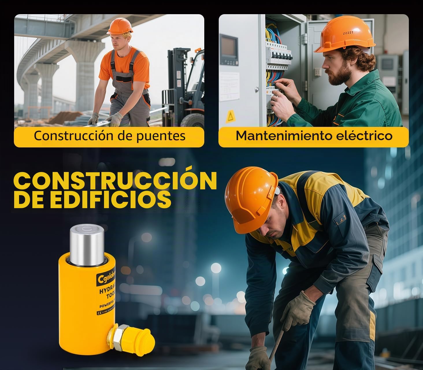 CGOLDENWALL Gato Hidráulico RSC-30T para Maquinaria de Construcción | Apto para Espacios Reducidos, Funciona en Cualquier Angulo para Elevación-Ideal para Industrial