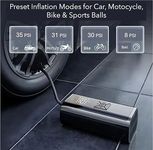 Miniatura 6 de Tirol AIRX - Compresor de aire portátil para neumáticos de automóvil, compresor de aire portátil de 60 PSI, inalámbrico, diseño compacto, apagado