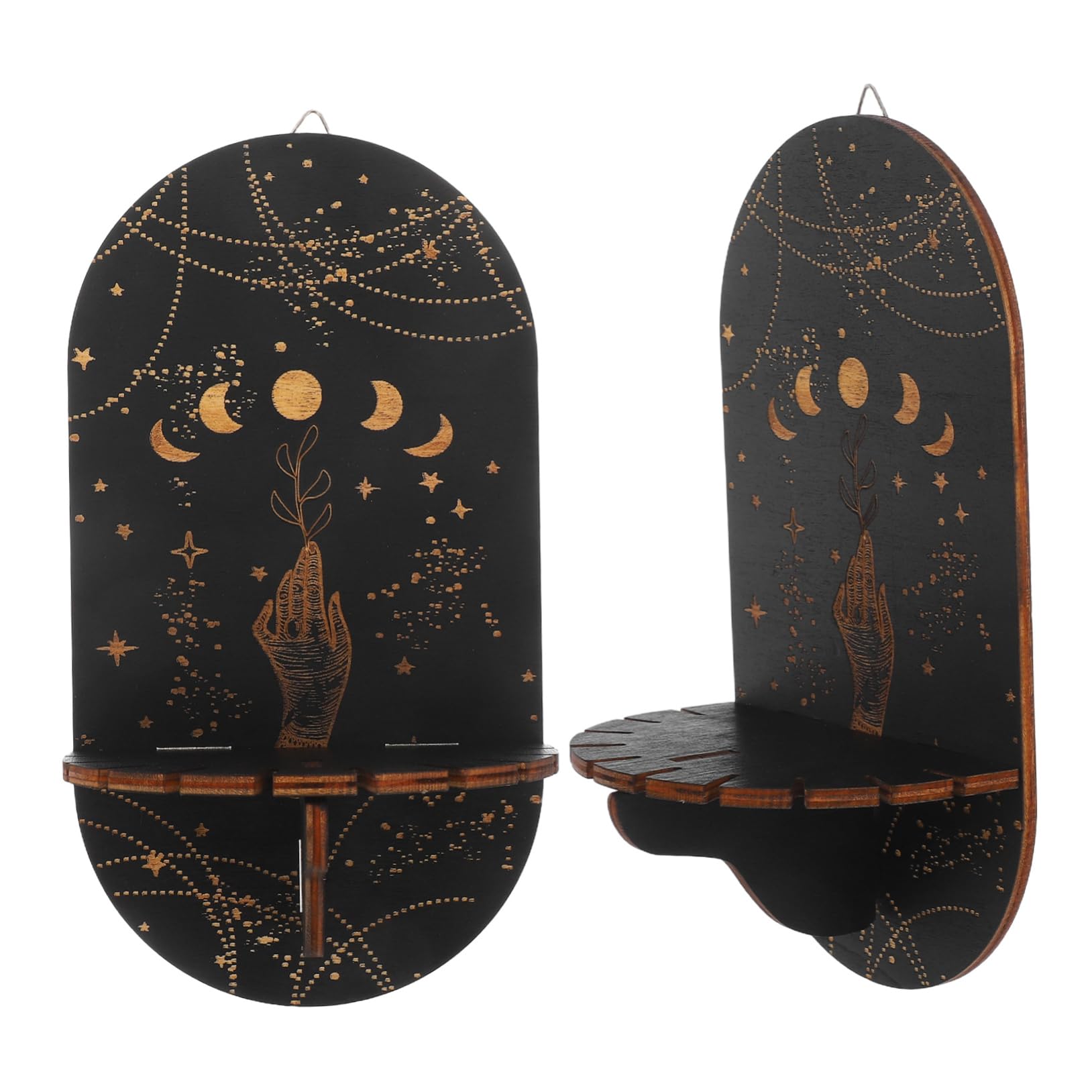 PRETYZOOM 2Pcs Crystal Display Shelf Boho Moon Phases Wall Mounted Rack for Stones and Essential Oils Hanging Decor for Living Room and Home Aesthetic