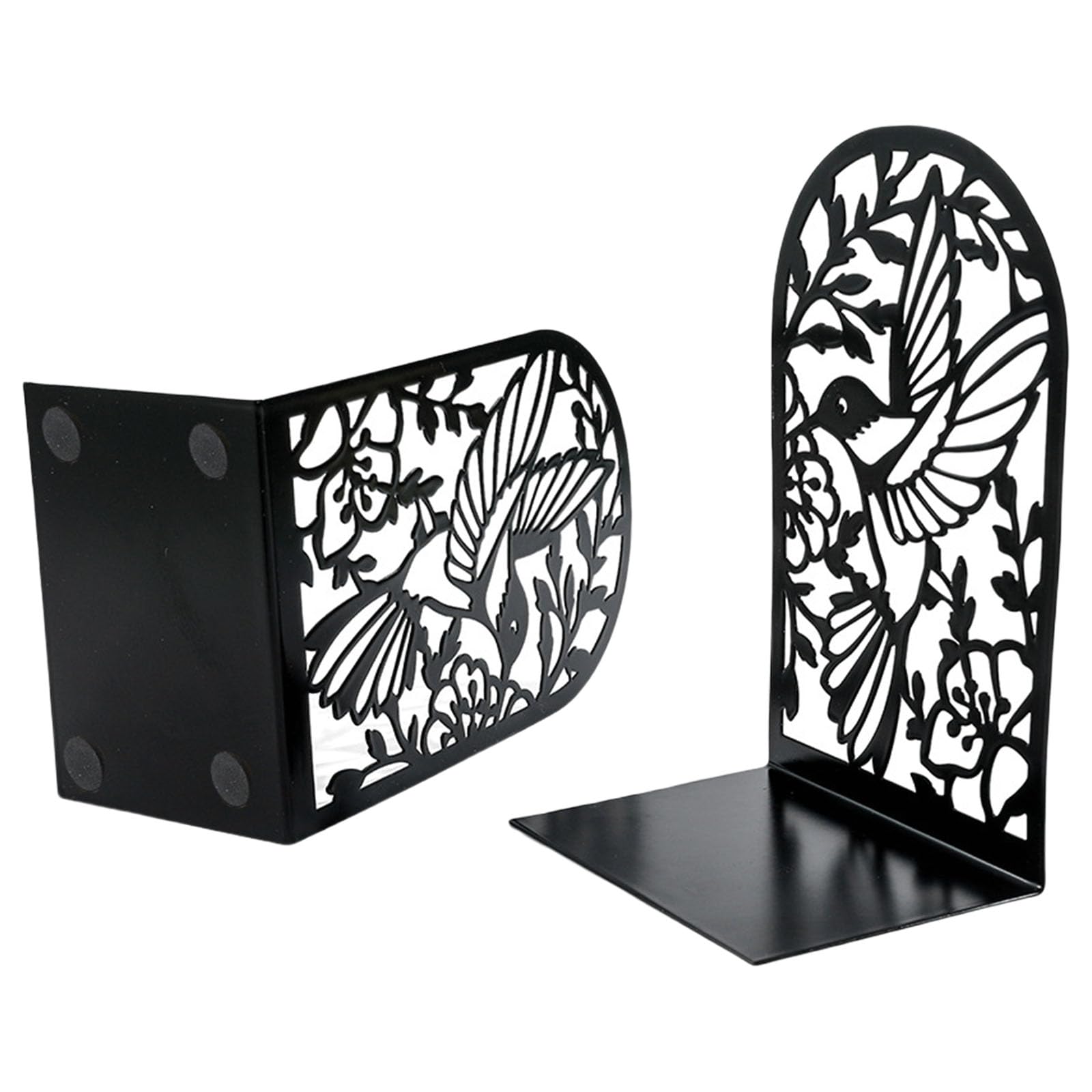 1Pair Metal Book End for Shelves Hollowed Bird Flower Bookend Slip Resistant Book Stopper for School Library Decorative Bookends for Heavy Books