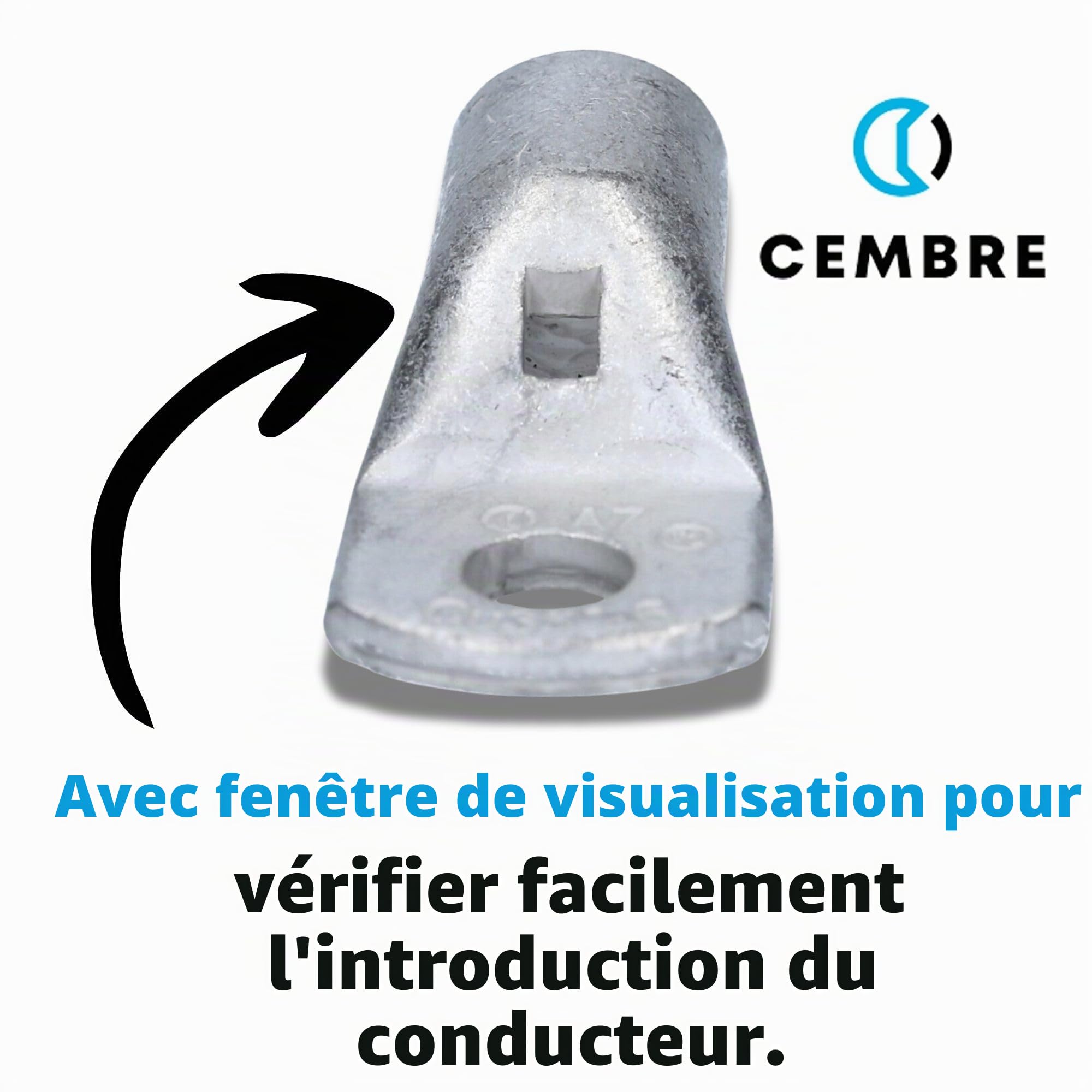 Cembre A7-M6 Lot de 10 Cosses Tubulaires 35 mm² M6 en Cuivre Étamé | Connecteurs de câbles non isolés avec trou de vision pour sertissage, cuivre électrolytique recuit haute conductivité
