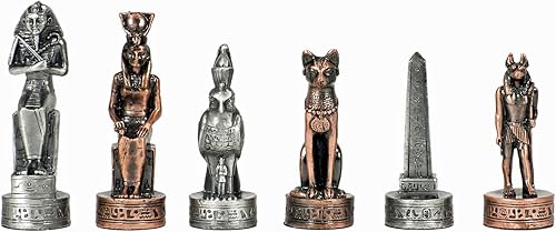 WE Games - Juego de ajedrez egipcio de peltre, juego de ajedrez de metal único para adultos, juego de ajedrez temático de lujo con piezas de estaño